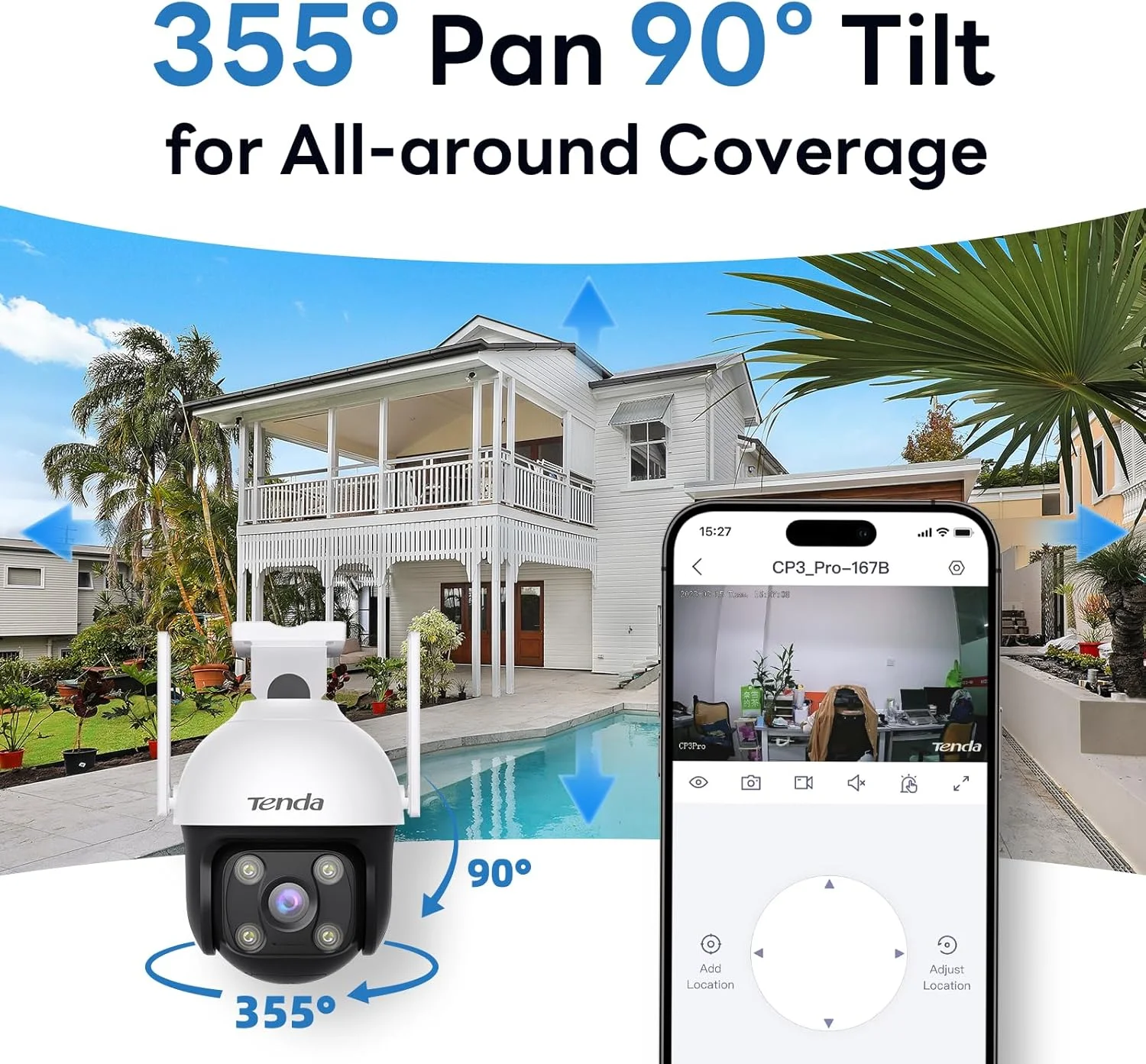 دوربین مداربسته هوشمند وای فای 2.5K 4MP تندا، دوربین امنیتی PTZ فضای باز با قابلیت تشخیص انسان/خودرو، هشدار صوتی و نوری، ضد آب و هوا IP66، دید در شب تمام رنگی 30 متری، صدای دو طرفه، سازگار با الکسا.