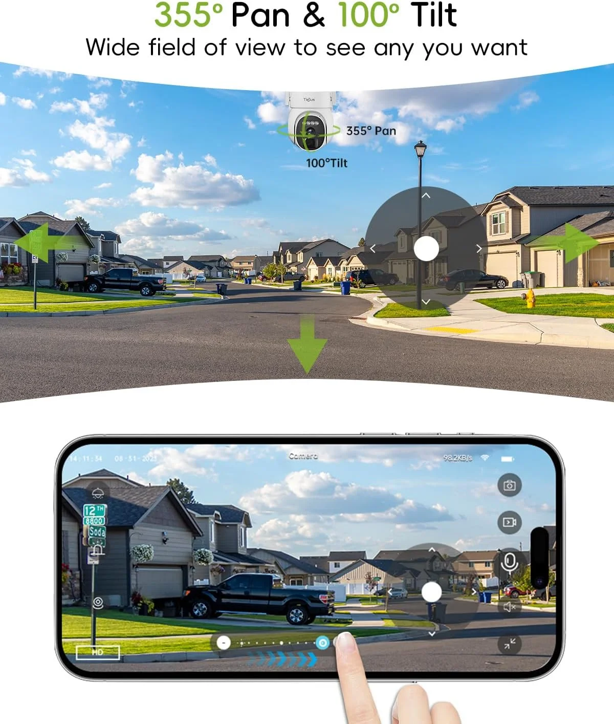 دوربین های امنیتی 5G بی سیم فضای باز 2 عددی، دوربین های خورشیدی 2K بی سیم فضای باز، دوربین مداربسته امنیتی خانه، PTZ 360 درجه/دید در شب رنگی/مکالمه 2 طرفه/مقاوم در برابر آب IP66