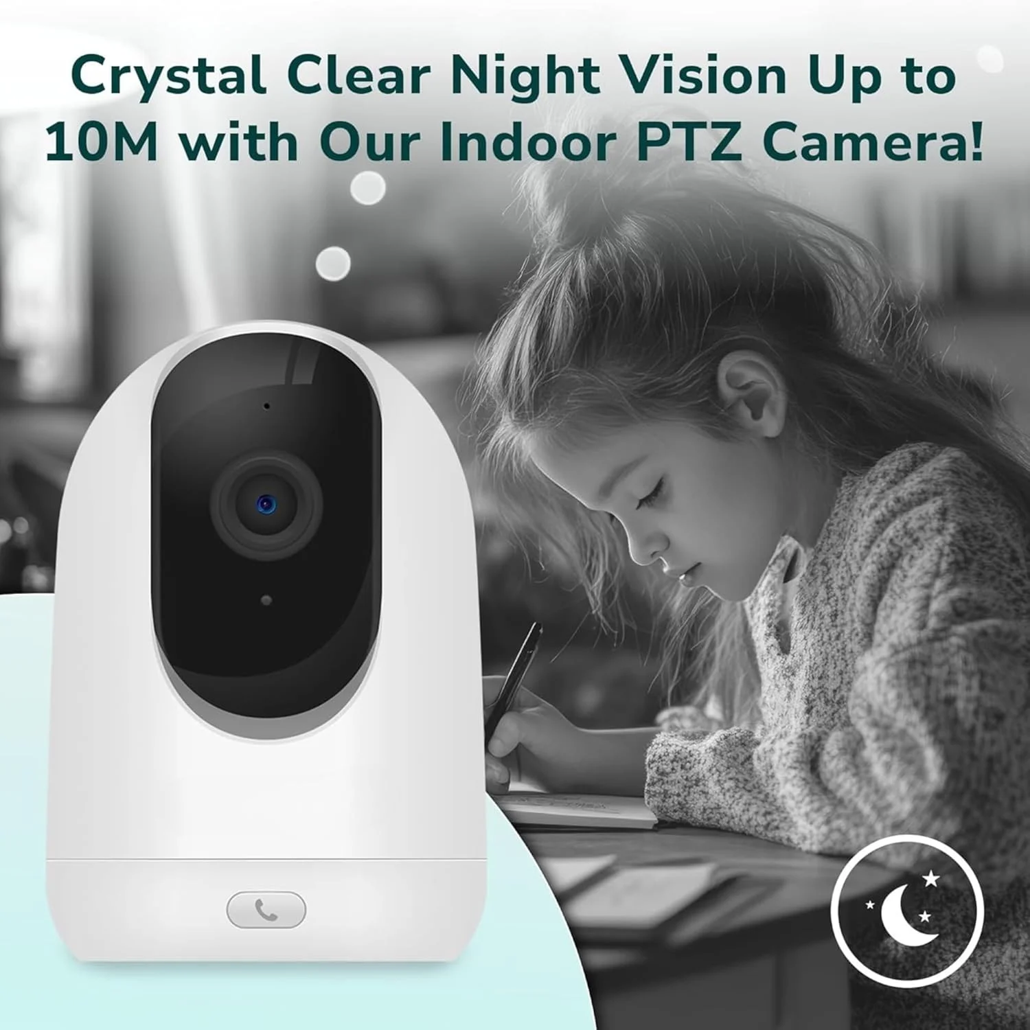 دوربین هوشمند وای فای PTZ داخلی با قابلیت ردیابی حرکت، دید در شب 7.6 متری، صدای دو طرفه، کارت TF و ذخیره سازی ابری، دوربین نظارتی بی سیم برای نظارت بر امنیت خانه