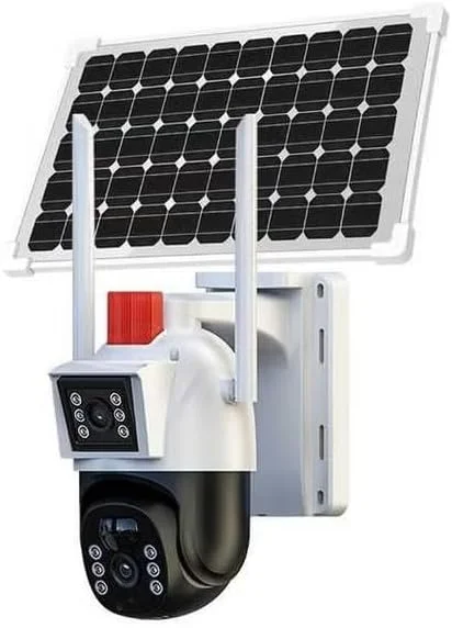 دوربین امنیتی خورشیدی VC12-4G، PTZ دو لنز با پوشش 360 درجه، پایه پنل خورشیدی، دوربین مداربسته بی سیم فضای باز