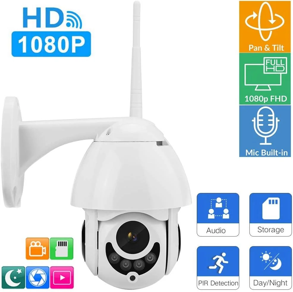 دوربین های امنیتی PTZ ضد آب 1080P، دوربین IP شبکه با تشخیص حرکت و دید در شب، نظارت امنیتی منزل با پشتیبانی از مکالمات دو طرفه (پریز UK)