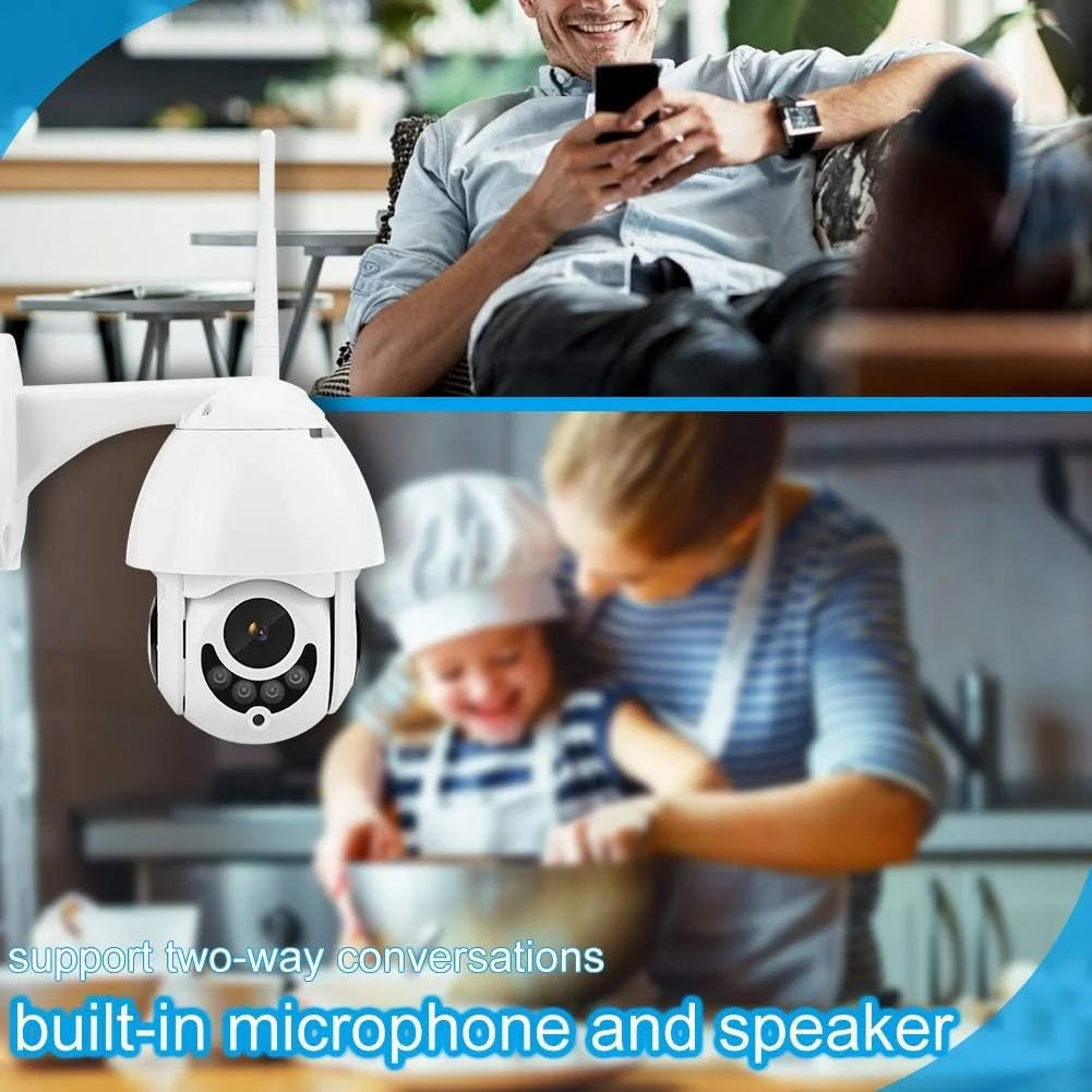 دوربین های امنیتی PTZ ضد آب 1080P، دوربین IP شبکه با تشخیص حرکت و دید در شب، نظارت امنیتی منزل با پشتیبانی از مکالمات دو طرفه (پریز UK)