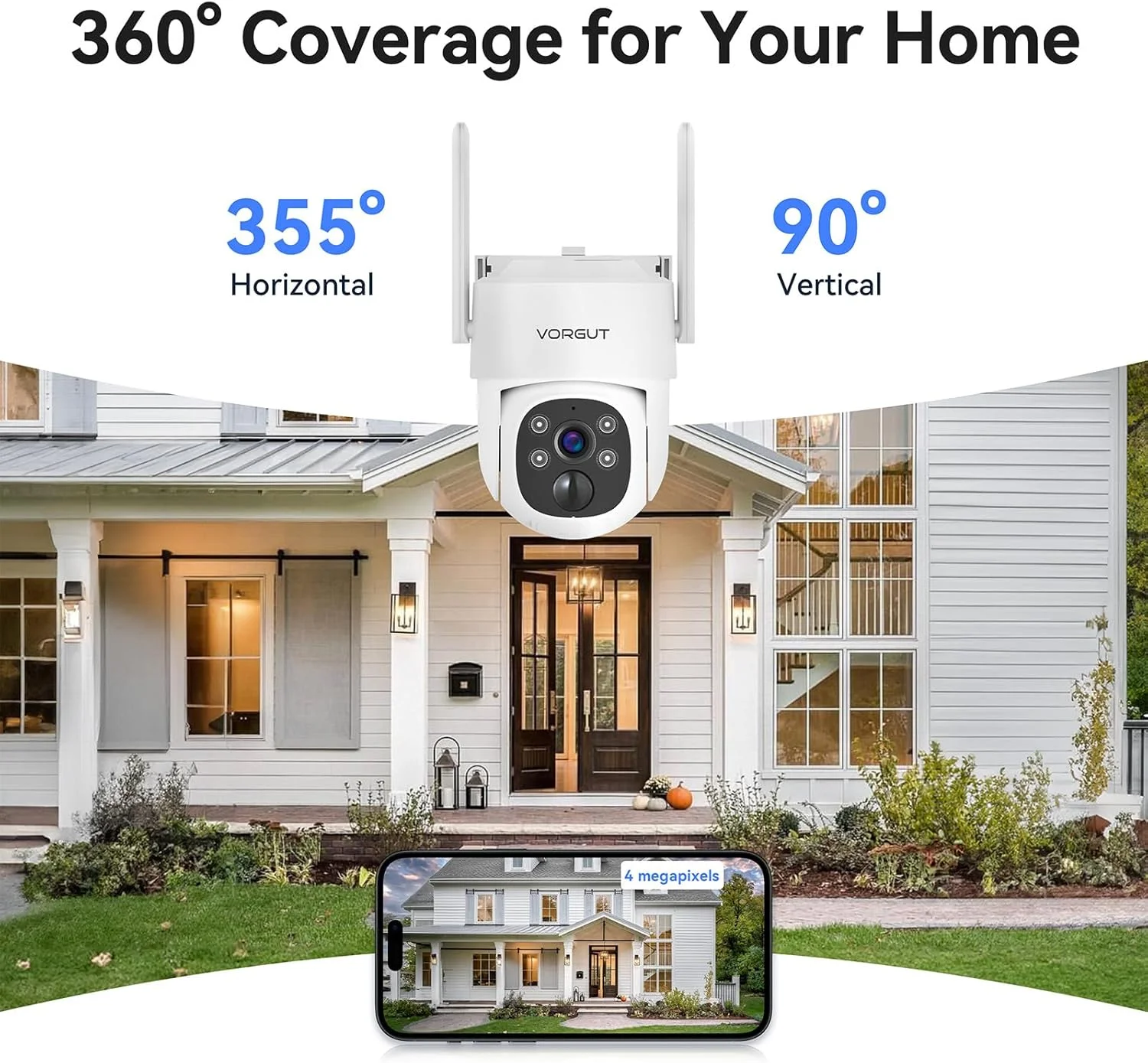 سیستم دوربین مداربسته خورشیدی بی سیم فضای باز VORGUT با مانیتور LCD ده کاناله 10 اینچی NVR، دوربین های PTZ خورشیدی 4 مگاپیکسلی 2.5K برای امنیت خانه، پنل تغذیه