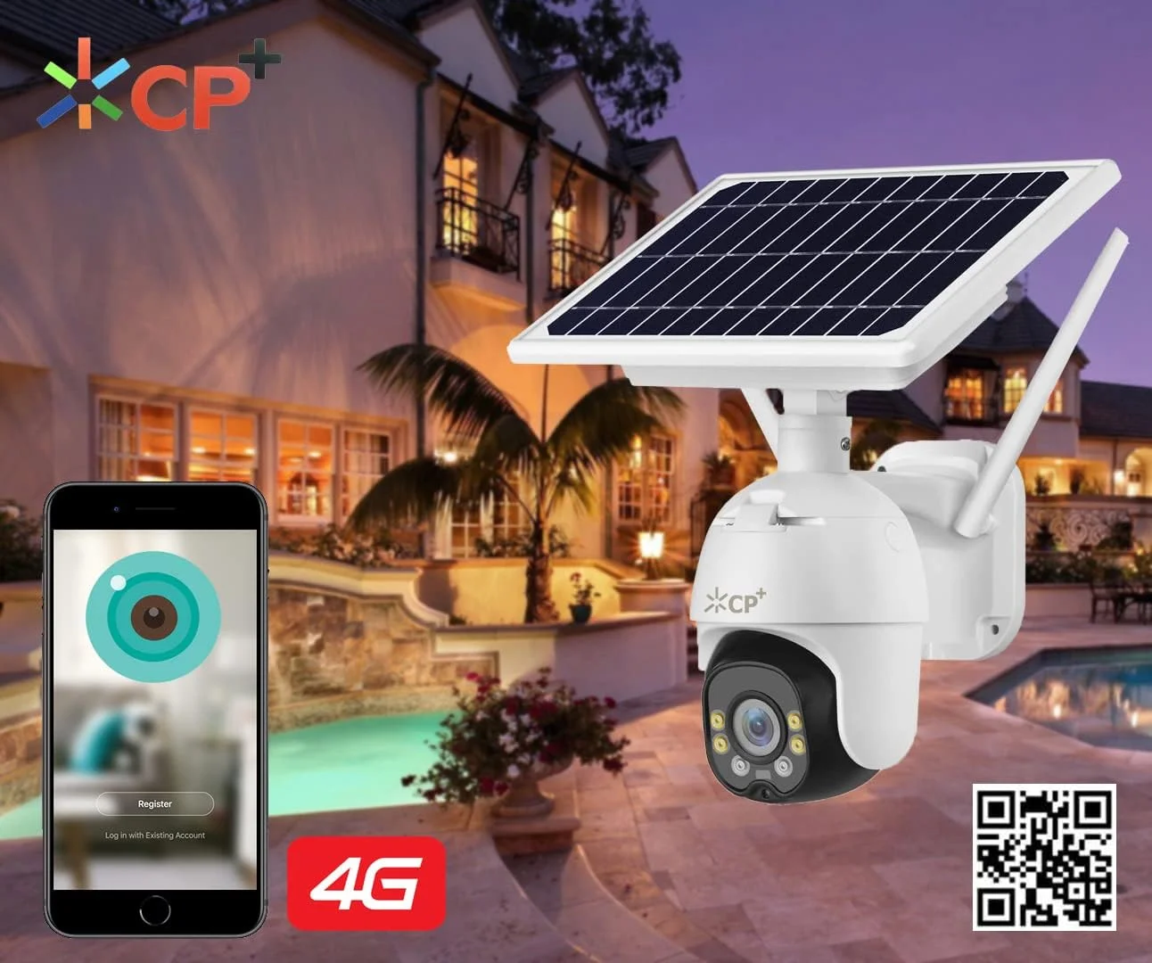 دوربین مداربسته بی سیم فضای باز با شبکه 4G سیم کارت خور، باتری خورشیدی، سیستم نظارت تصویری منزل، تشخیص حرکت، دید در شب، PTZ، ضد آب.