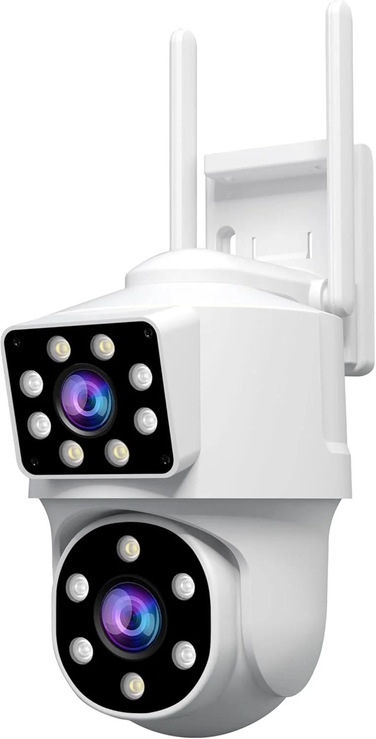 دوربین امنیتی بی سیم 2.4G WiFi دوربین دو لنز PTZ ردیابی حرکت در فضای باز نسخه دید در شب رنگی، کابل پلاگین، بدون هزینه اشتراک ماهانه سازگار با سیستم دوربین بی سیم