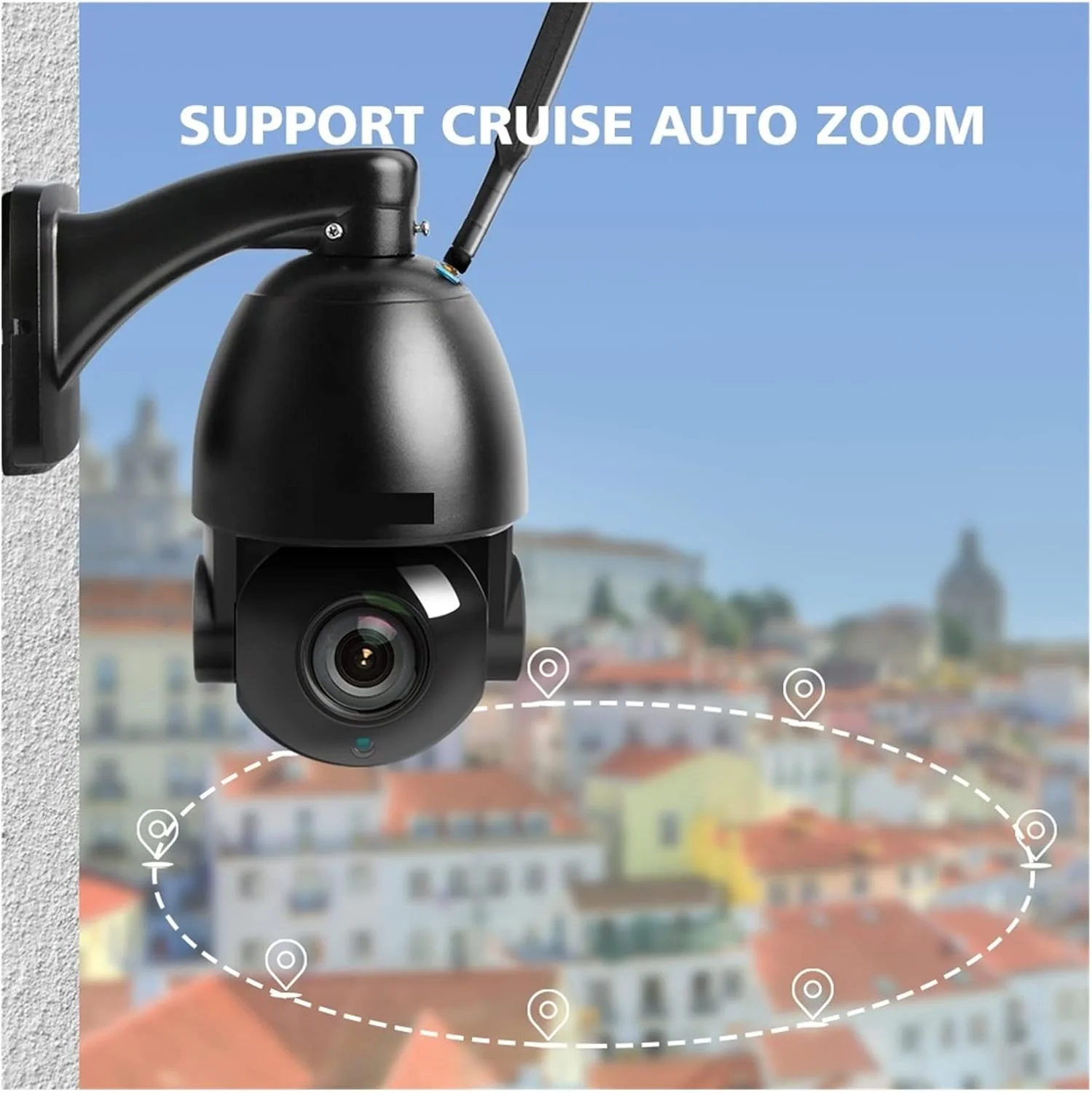 دوربین مداربسته بی‌سیم خورشیدی WWART با سیم کارت 4G وای فای AI ردیابی خودکار زوم 30X بی‌سیم PTZ اسپید دام CCTV صدای دو طرفه IR 80 متری برای امنیت خانه (اندازه: 4G بدون کارت TF)