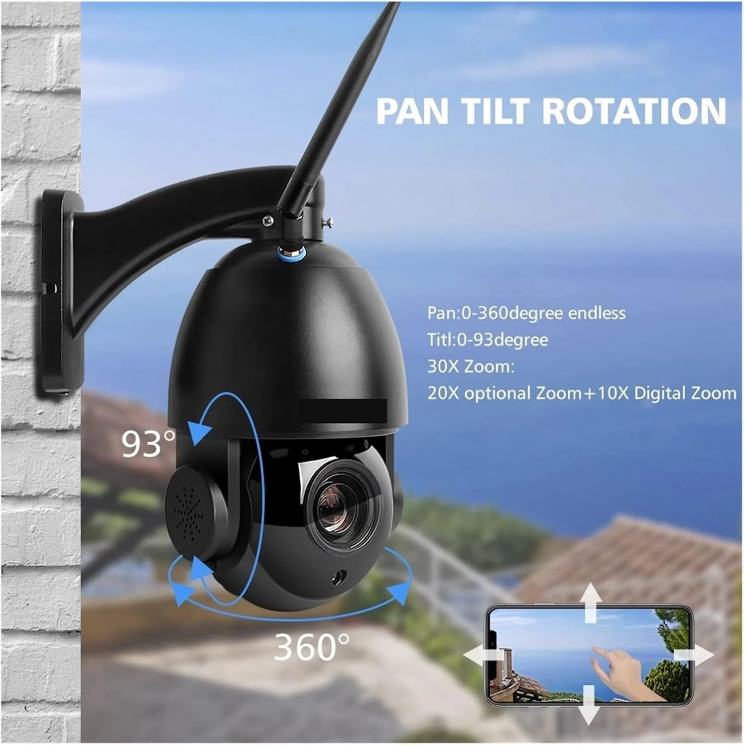 دوربین مداربسته بی‌سیم خورشیدی WWART با سیم کارت 4G وای فای AI ردیابی خودکار زوم 30X بی‌سیم PTZ اسپید دام CCTV صدای دو طرفه IR 80 متری برای امنیت خانه (اندازه: 4G بدون کارت TF)