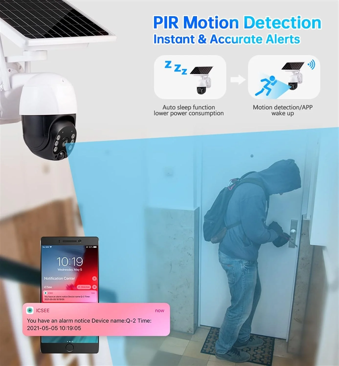 دوربین امنیتی خورشیدی بی‌سیم 3 مگاپیکسلی IP 4G با انرژی خورشیدی PTZ وای فای بیرونی خورشیدی وای فای IP خورشیدی برای امنیت خانه (رنگ: Wifi Cam 32g)