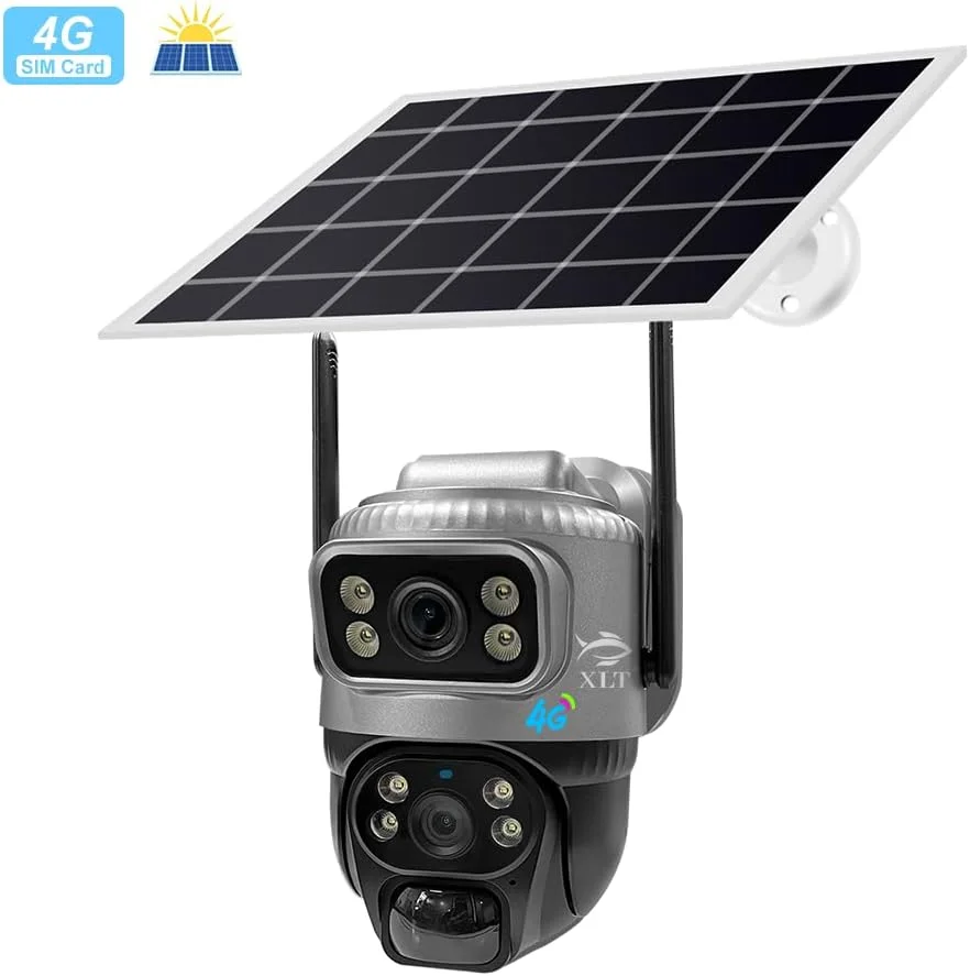دوربین خورشیدی سیم کارت خور 4G مدل PTZ با دید 360 درجه، دوربین امنیتی خورشیدی فضای باز با لنز دوگانه، دید در شب، تشخیص انسان با هوش مصنوعی، صدای دو طرفه، IP66 سازگار با برنامه ها - 3 مگاپیکسل