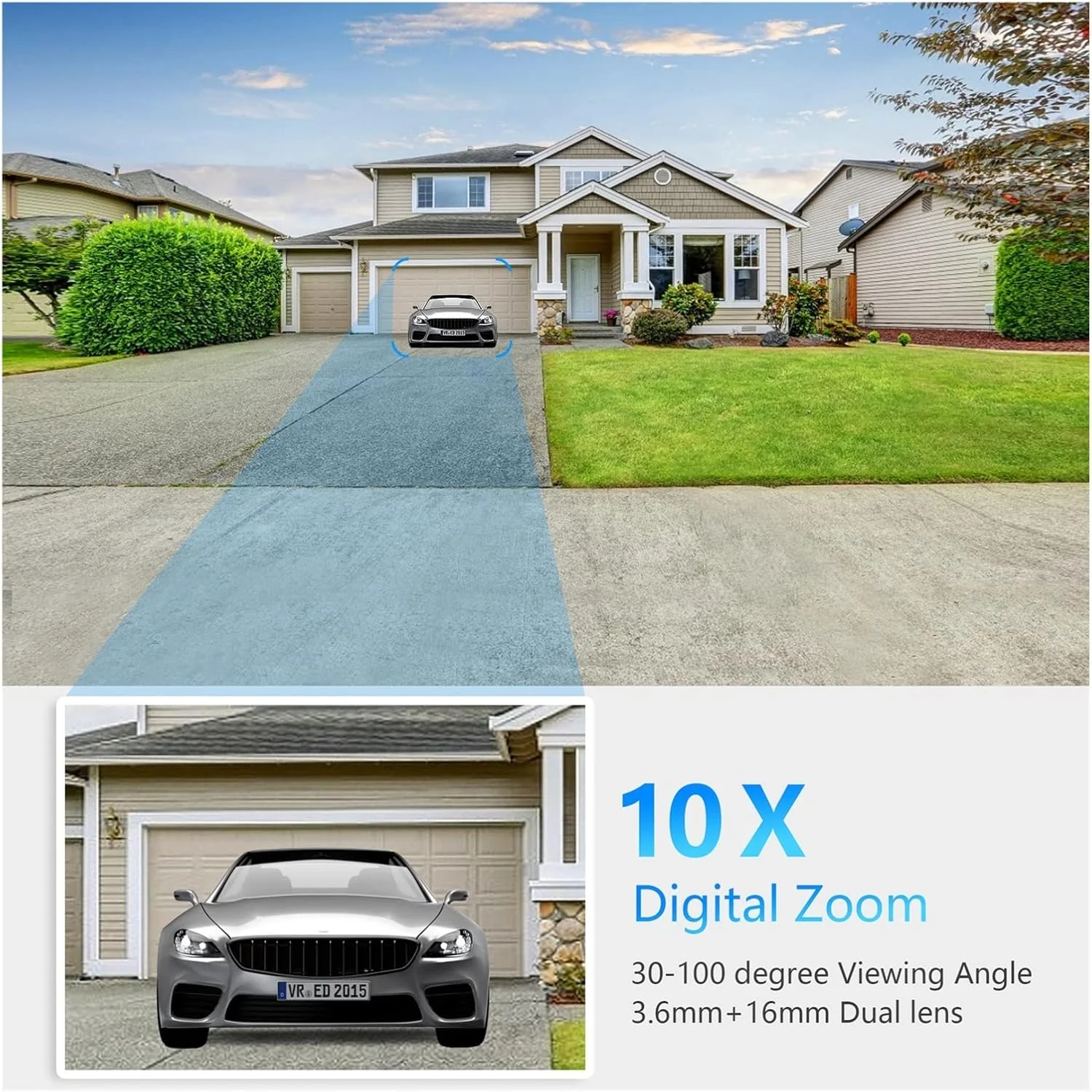 دوربین های امنیتی خورشیدی ZAIED، سیستم WIFI با قابلیت ردیابی خودکار IP دو لنز 5 مگاپیکسلی، دوربین مداربسته PTZ زوم 10X برای امنیت خانه، دوربین دام چرخشی P2P برای حفاظت از امنیت خانواده (رنگ: E، اندازه: 5MP به همراه کارت 64G)