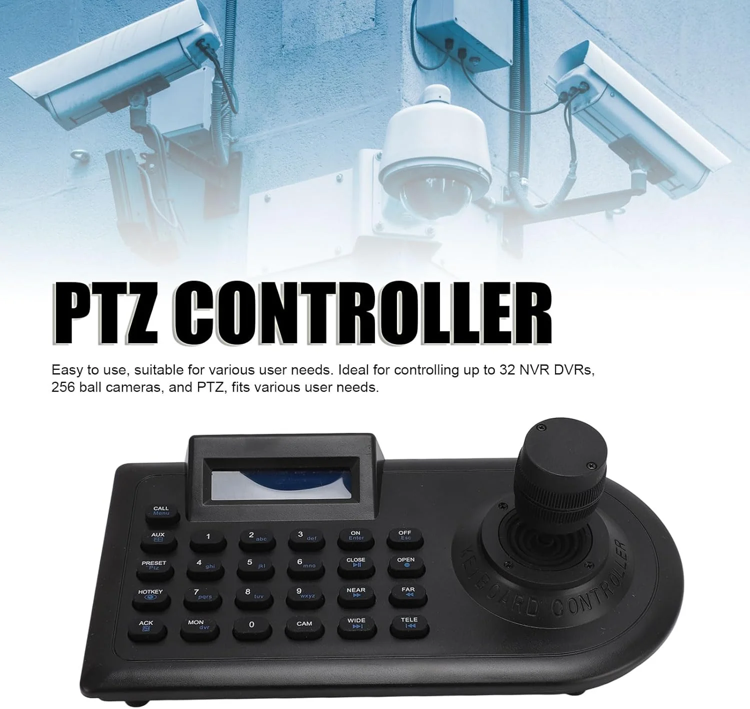 کنترلر صفحه کلید دوربین PTZ Zopsc، کنترلر چند منظوره دوربین PTZ با جوی استیک سه بعدی 32 DVR 256 Dome، صفحه کلید کنترلر دوربین PTZ با صفحه نمایش LCD برای