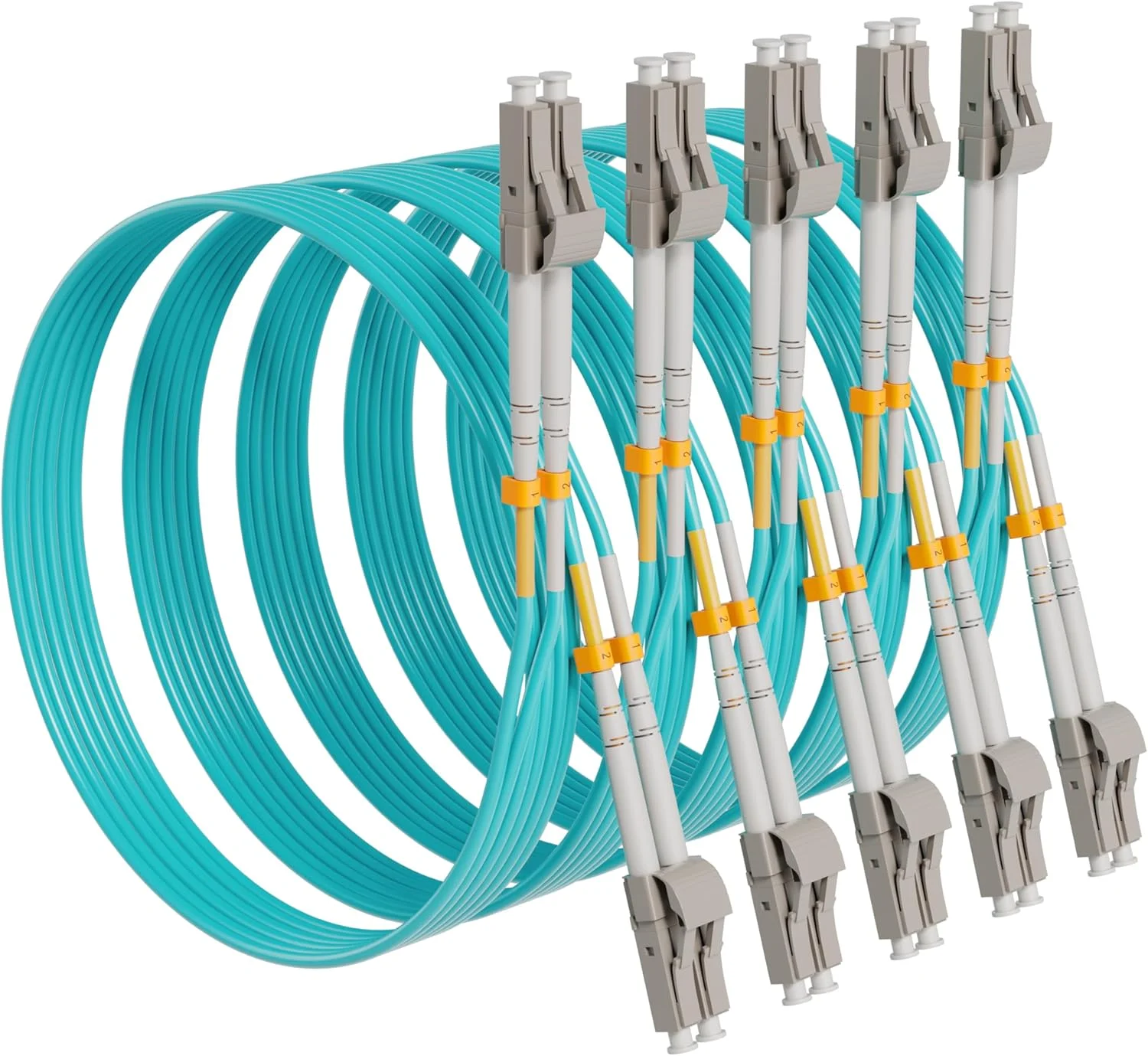 پچ کورد فیبر نوری OM4 LC به LC با طول 0.5 متر (1.6 فوت) بسته 5 عددی، 40G/100GB 50/125μm داپلکس LC-LC چند حالته LSZH (آبی)