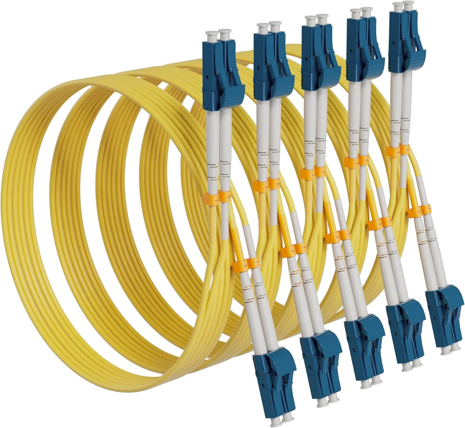 کابل فیبر نوری KeepFly OS2 LC به LC، طول 15 متر، بسته 5 عددی، کابل فیبر نوری سینگل مود SMF، 9/125μm، کابل اتصال فیبر نوری دوبلکس LC-LC 10 گیگابیتی، روکش LSZH (زرد)
