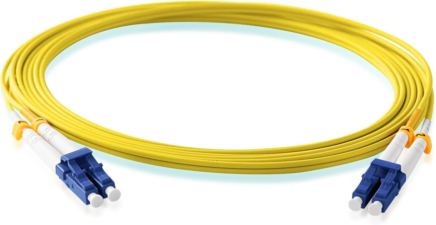 کابل فیبر نوری KeepFly OS2 LC به LC، طول 15 متر، بسته 5 عددی، کابل فیبر نوری سینگل مود SMF، 9/125μm، کابل اتصال فیبر نوری دوبلکس LC-LC 10 گیگابیتی، روکش LSZH (زرد)