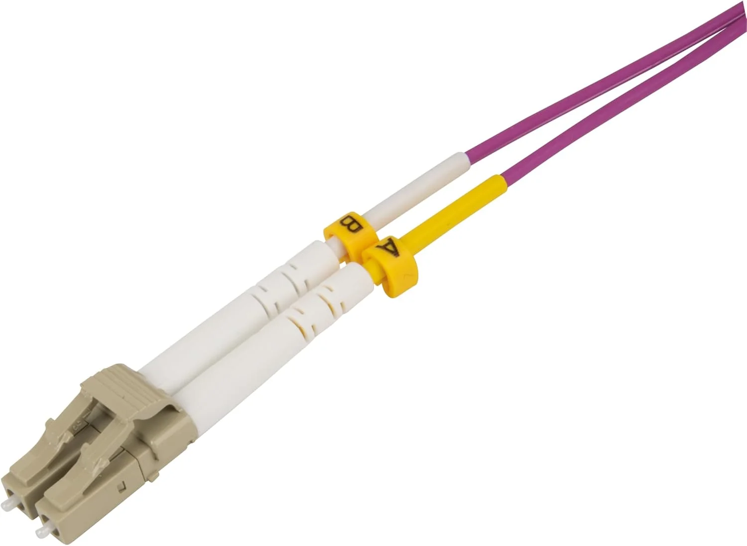 کابل فیبر نوری 5 متری Labgear - LC به LC چند حالته دوبلکس OM4 LSZH کابل پچ فیبر نوری دیجیتال صدا، نرخ داده 100 گیگابیت بر ثانیه، شبکه با کارایی بالا، بنفش