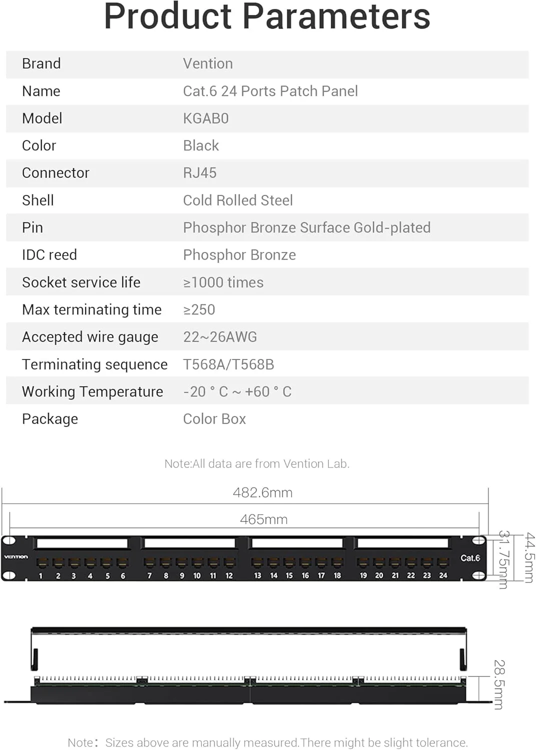 پچ پنل 24 پورت Cat.6 UTP ونتون، فریم توزیع شبکه (پچ پنل، 1 عدد)