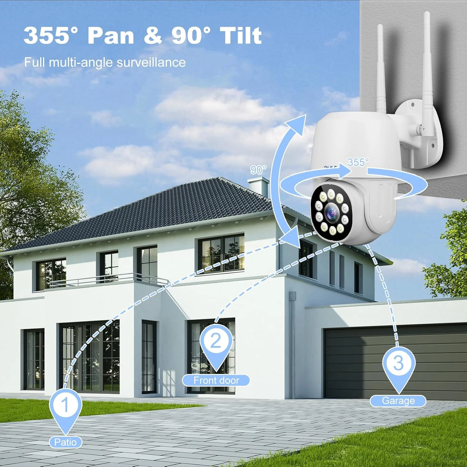 دوربین امنیتی فضای باز 2NLF 1080P برای خانه، دوربین امنیتی وای فای 2.4 گیگاهرتز با دید 360 درجه، تشخیص حرکت، ردیابی خودکار، صدای دو طرفه، دید در شب رنگی، ضد آب IP66 دوربین امنیتی فضای باز 2NLF 1080P برای خانه، دوربین امنیتی وای فای 2.4 گیگاهرتز با دید 360 درجه، تشخیص حرکت، ردیابی خودکار، صدای دو طرفه، دید در شب رنگی، ضد آب IP66
