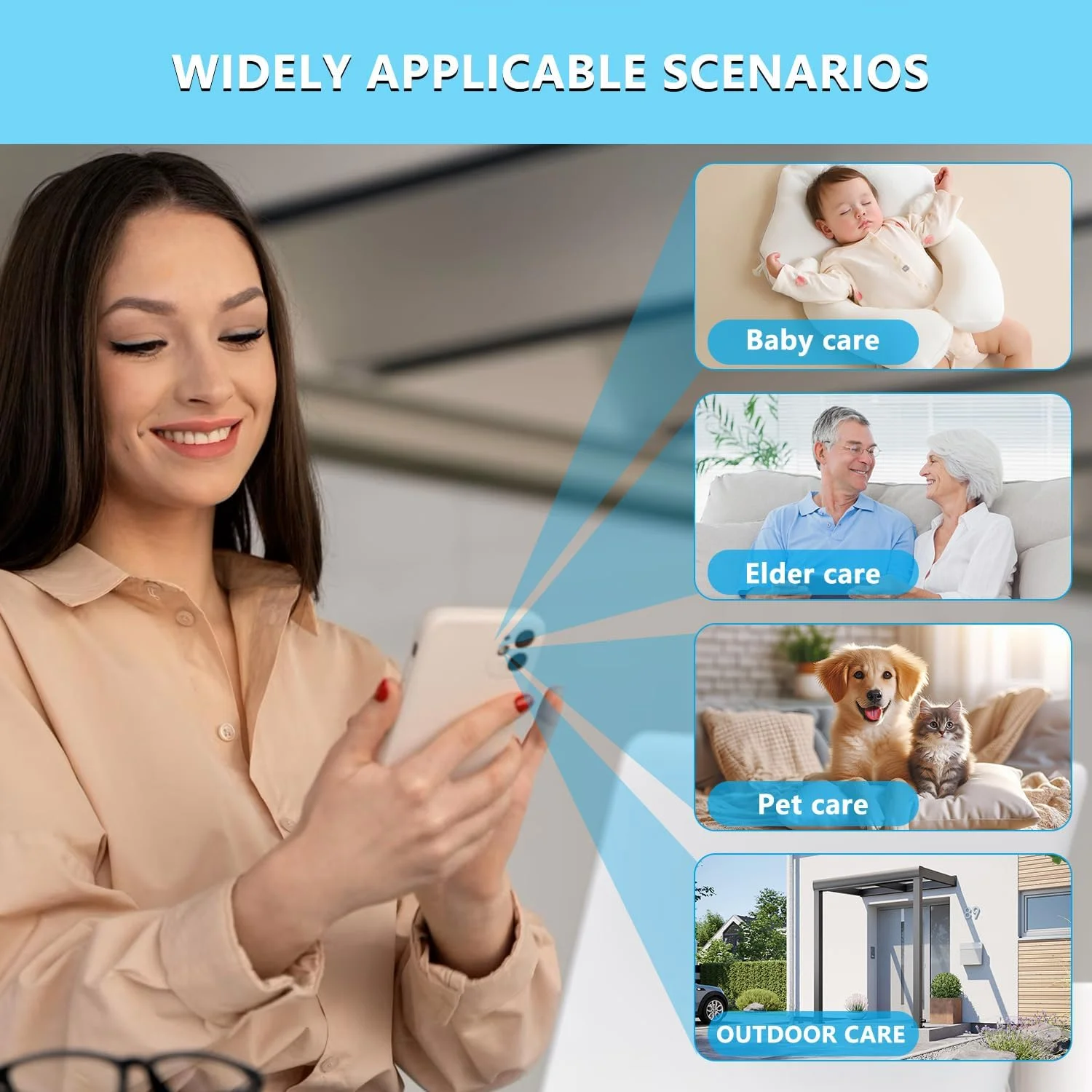 دوربین امنیتی کوچک CHSMONB، دوربین وای فای 1080P (فقط 2.4G) داخلی/خارجی با دید در شب، تشخیص حرکت، فضای ابری و ذخیره سازی SD، کنترل از راه دور برنامه، برای نظارت بر حیوانات خانگی و کودک در خانه