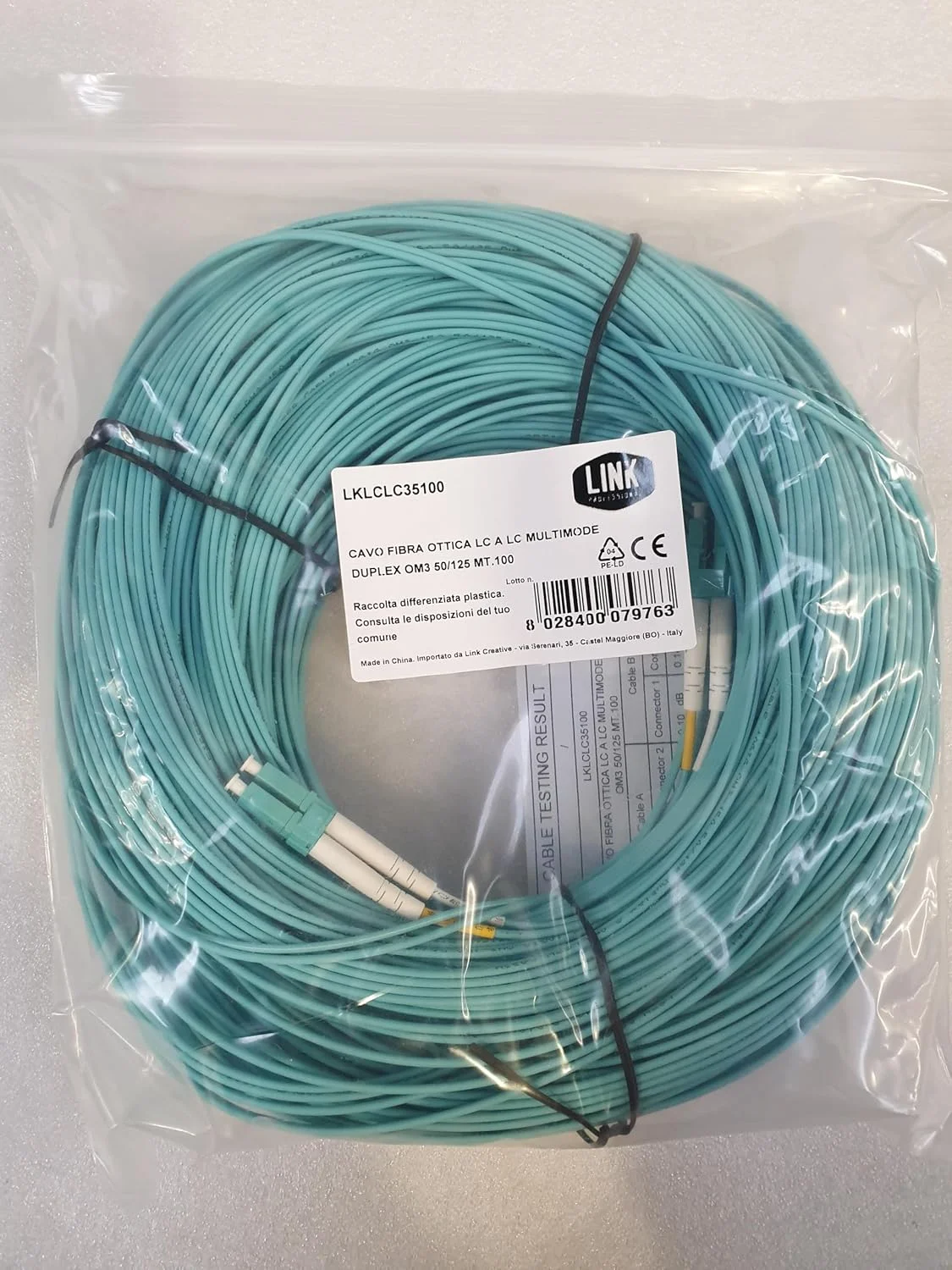 کابل فیبر نوری LINK LKLCLC35100 LC به LC مالتی مود داپلکس Om3 50/125، سبز، 100 متر