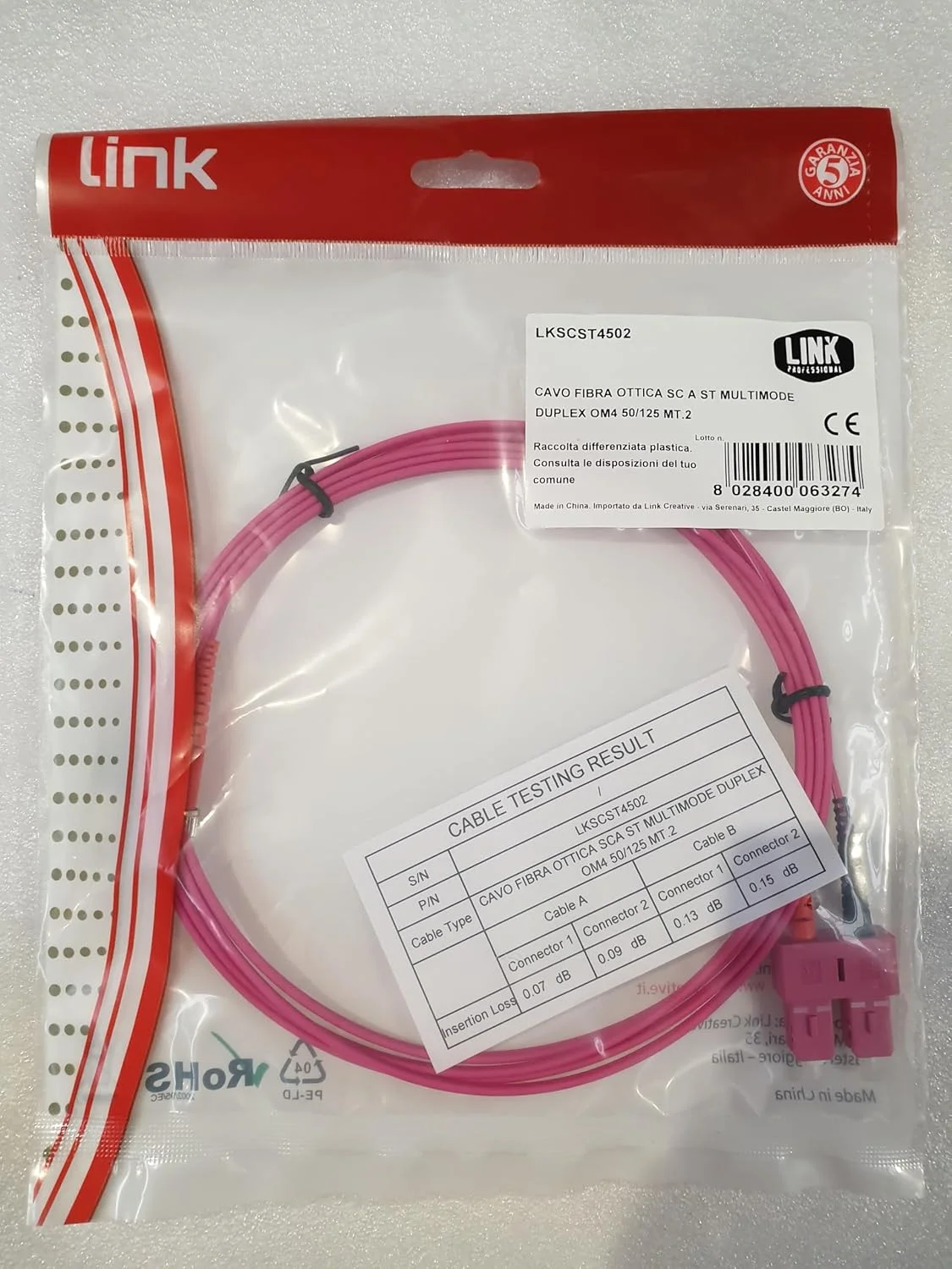 کابل فیبر نوری LINK LKSCST4502 SC به ST مالتی مود داپلکس OM4 50/125 به طول 2 متر