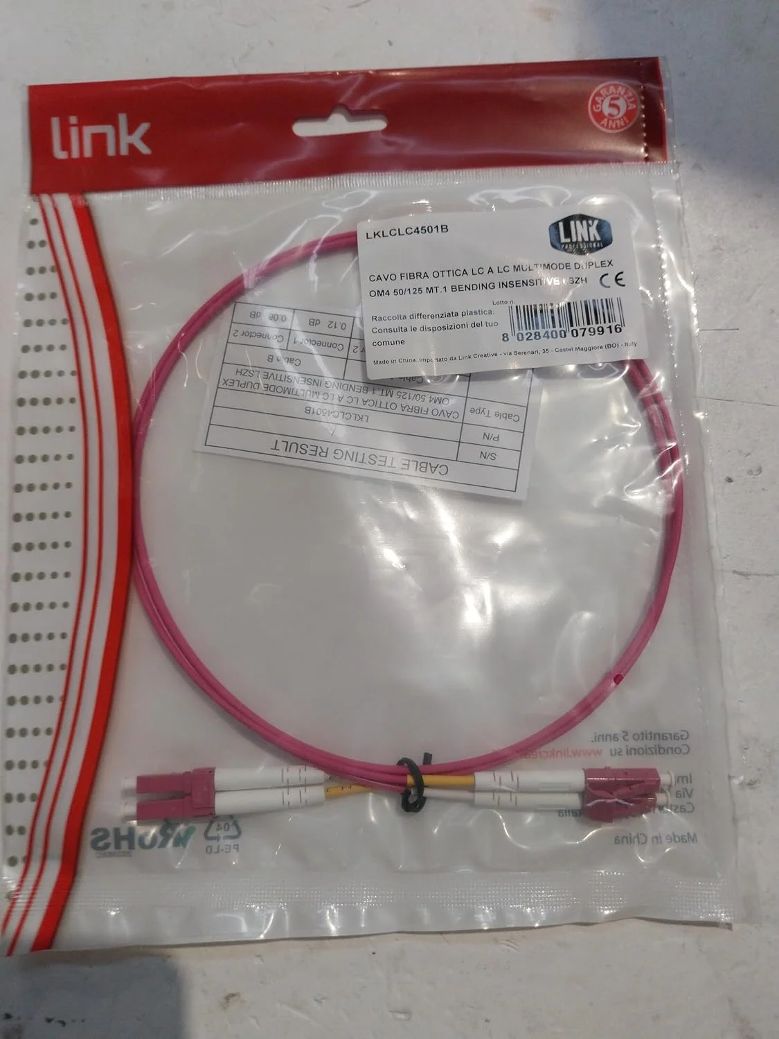 کابل فیبر نوری سینگل مود LC به LC داپلکس OM4 50/125 متری یک، مقاوم در برابر خمش LSZH