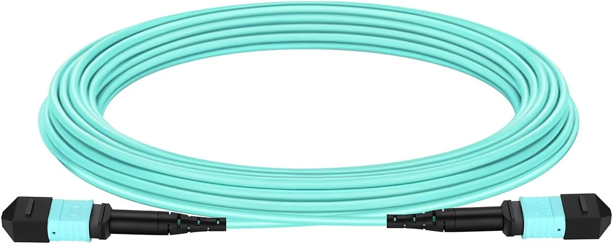 کابل فیبر نوری MPO به MPO، 15 متری، Om3 Multimode، روکش Lszh، کابل پچ فیبر نوری 50/125، مادگی به مادگی نوع B، کابل فیبر نوری 12 هسته ای برای فرستنده گیرنده های Qsfp+Qsfp28