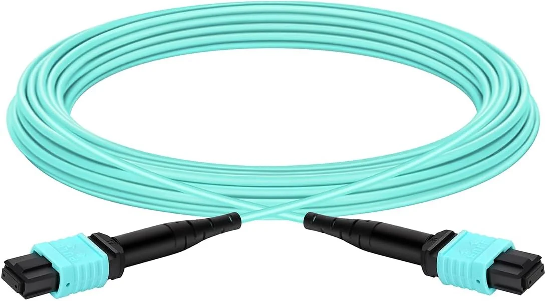 کابل فیبر نوری MPO به MPO، 15 متری، Om3 Multimode، روکش Lszh، کابل پچ فیبر نوری 50/125، مادگی به مادگی نوع B، کابل فیبر نوری 12 هسته ای برای فرستنده گیرنده های Qsfp+Qsfp28