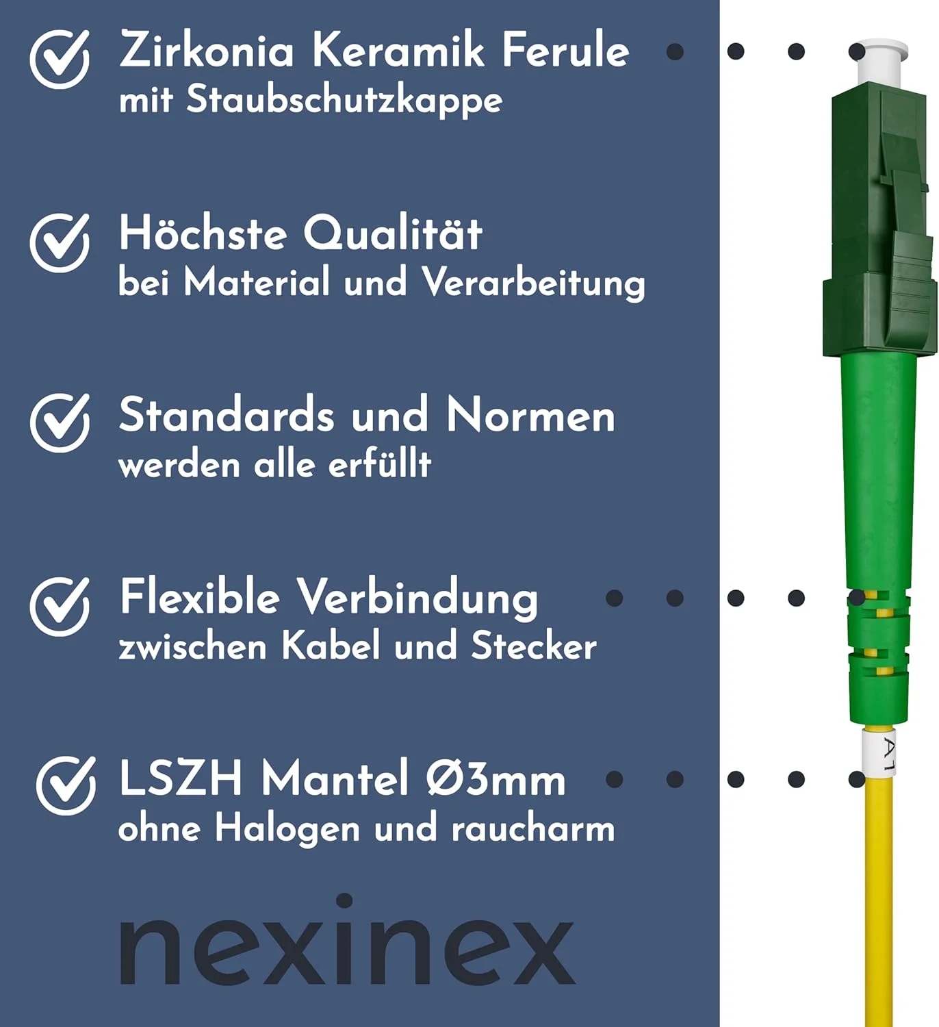 کابل فیبر نوری نکسینکس OS2 LC/APC به LC/APC (7 متری) | کابل پچ سیمپلکس سینگل مود FTTH فیبر نوری LC/LC