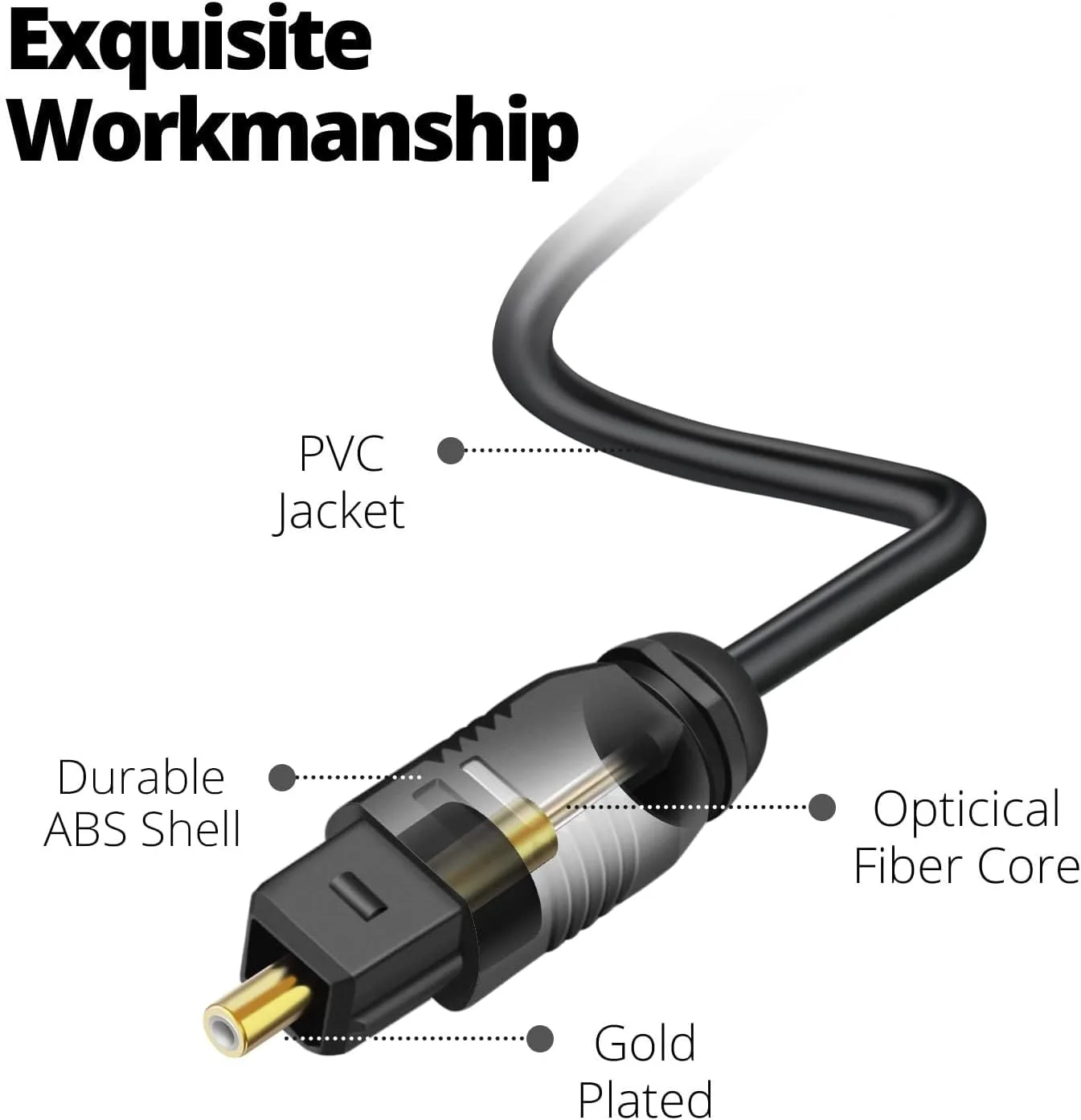 کابل صوتی دیجیتال نوری، کابل فیبر نوری نازک توسک لینک با روکش طلایی S/PDIF برای سینمای خانگی، ساندبار، تلویزیون، پخش کننده DVD/CD، کنسول بازی، کابل اتصال نر به نر طلایی، مشکی (2 متر)