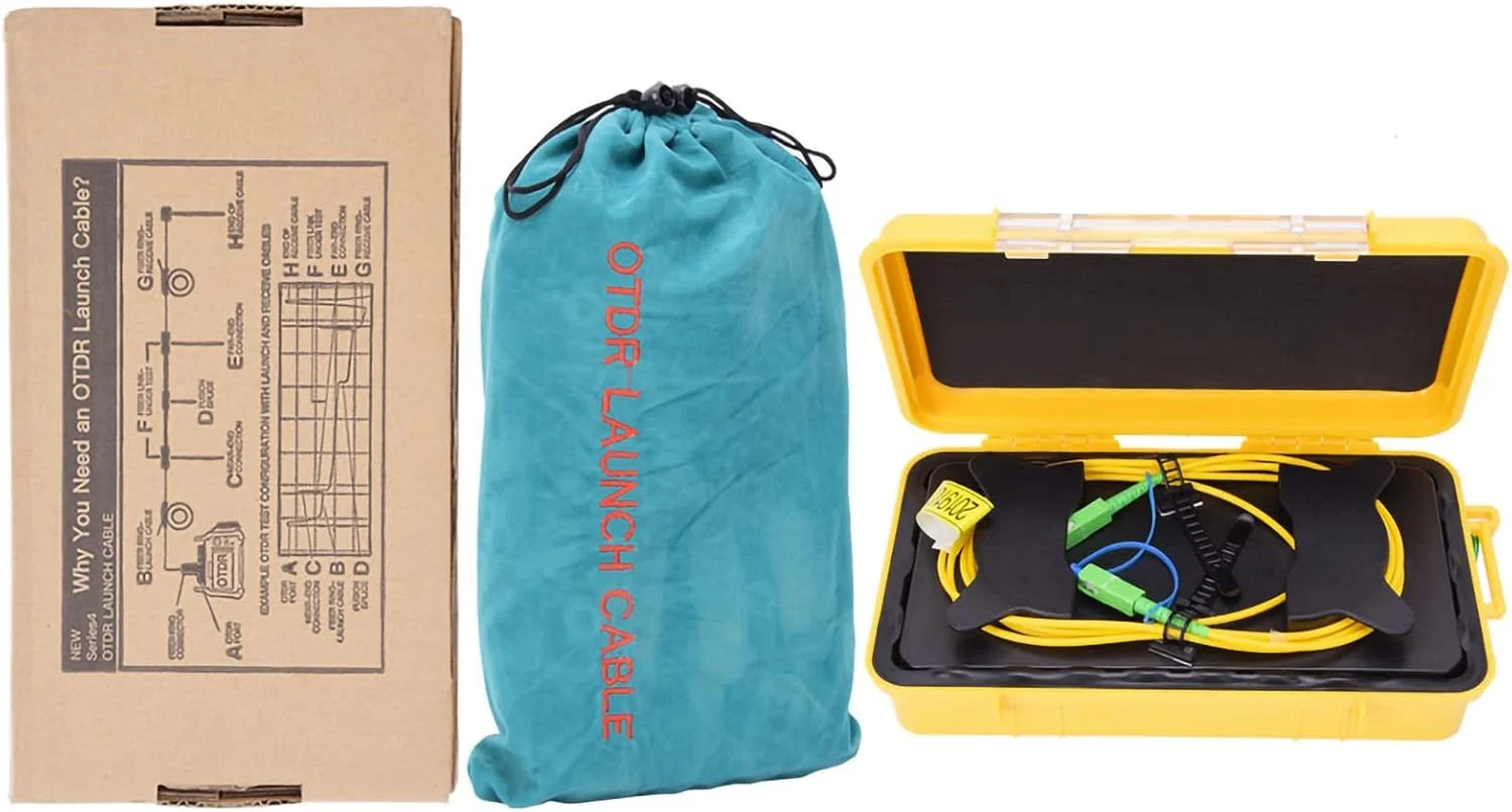 جعبه کابل فیبر نوری OTDR با کانکتورهای SC SC، حلقه فیبر OTDR تک حالته 500 متری، کابل راه‌اندازی OTDR با عملکرد بالا برای تست شبکه مخابراتی، جعبه پلاستیکی نگهداری کابل فیبر نوری
