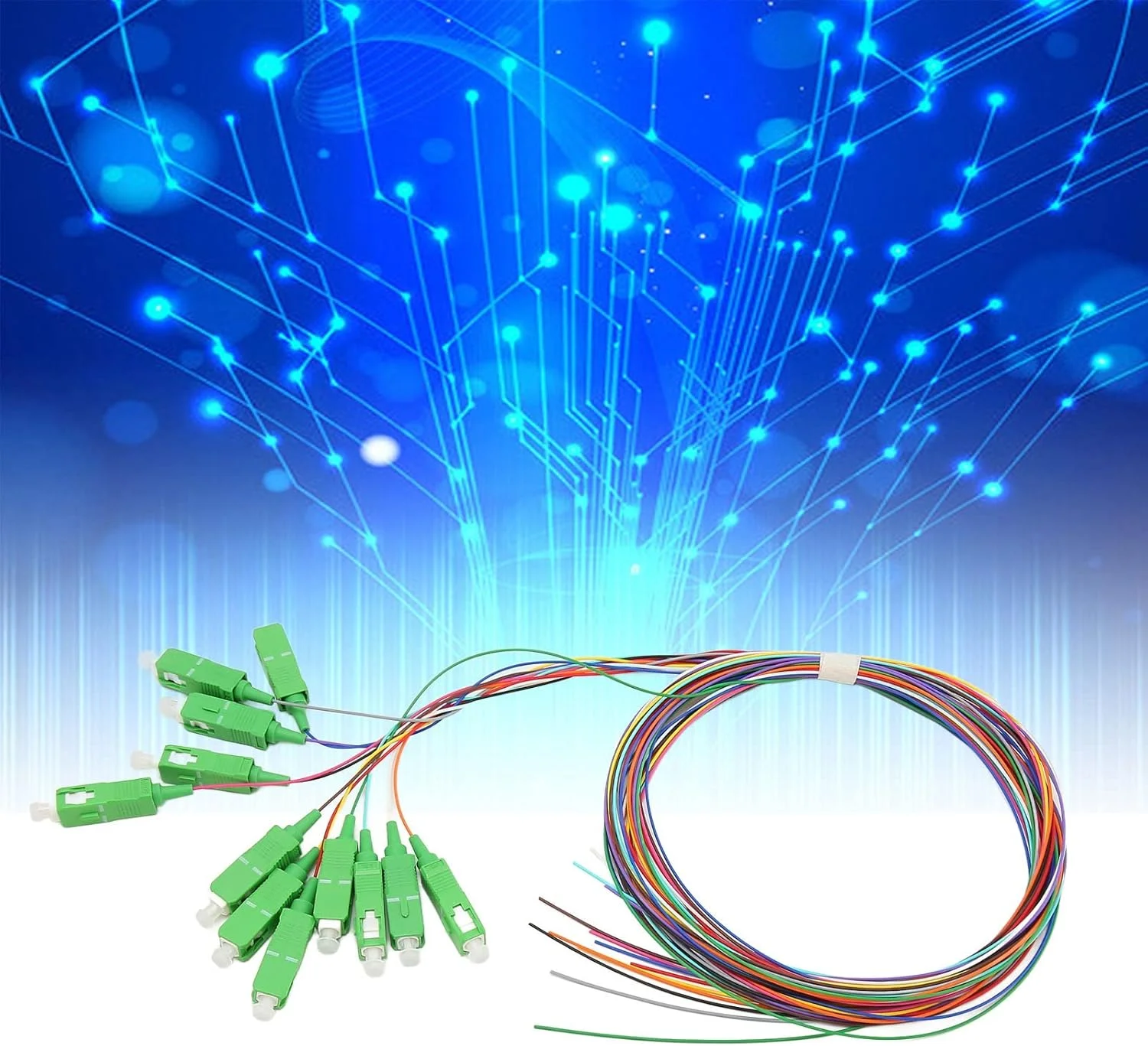 کابل فیبر نوری، کابل فیبر 1.5 متری پیگتیل فیبر نوری 12 رشته SC 12 رنگ تک حالته کابل های فیبر نوری برای جوشکاری
