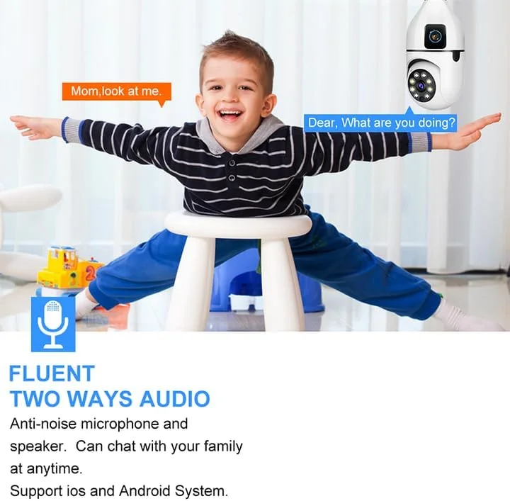 دوربین امنیتی لامپی وای فای دوگانه - دوربین مداربسته وای فای 360 درجه برای خانه - دید در شب 1440P HD، تشخیص حرکت - صدای دو طرفه، ردیابی خودکار - دوربین امنیتی سرپیچ لامپ - نصب آسان و مشاهده از راه دور