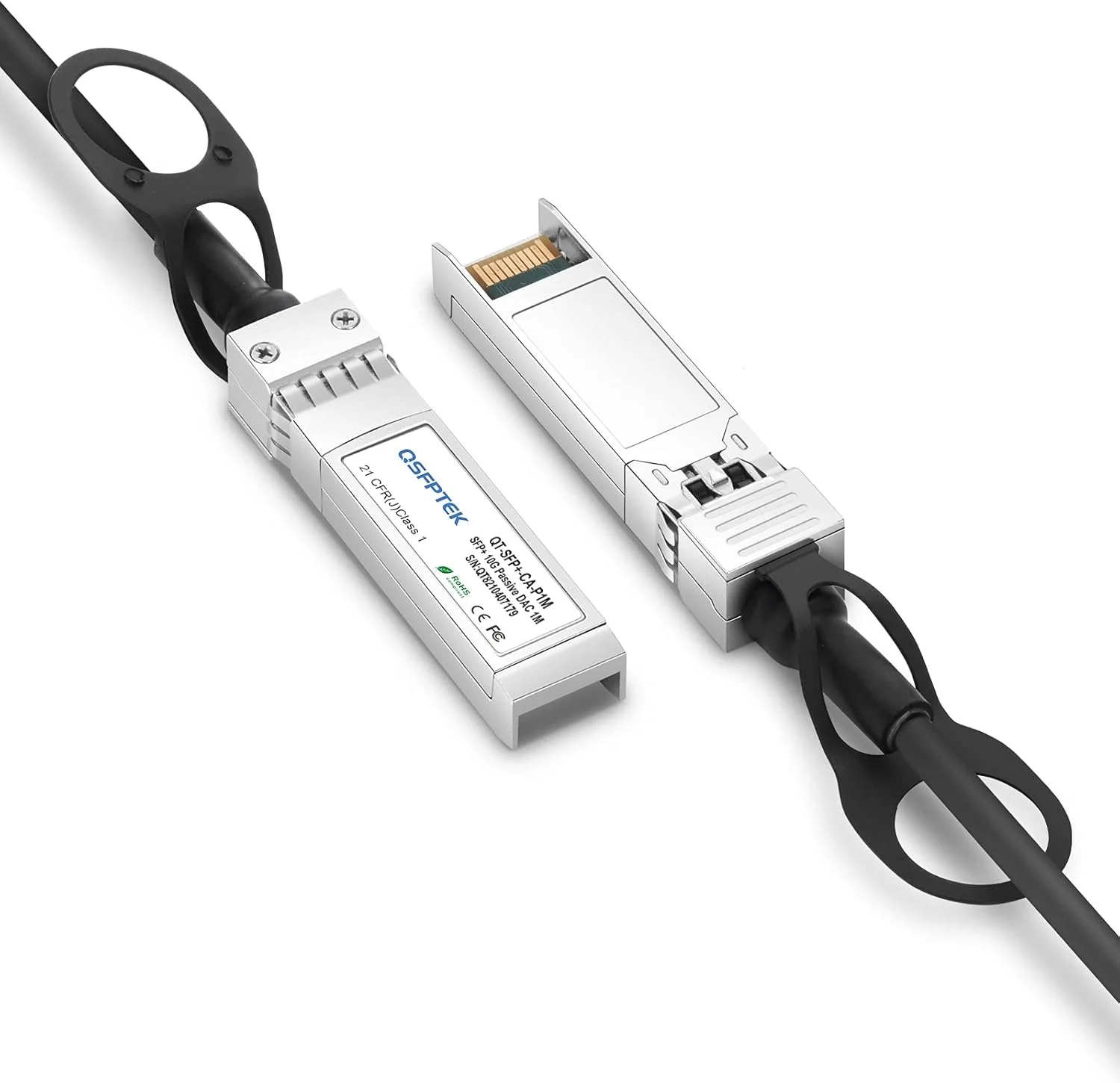 کابل مسی اتصال مستقیم غیرفعال QSFPTEK 10G SFP+ DAC، طول 1 متر (3 فوت) برای دستگاه‌های سوئیچ باز سیسکو SFP-H10GB-CU1M، یوبیکیوتی، دی-لینک، نت‌گیر، میکروتیک