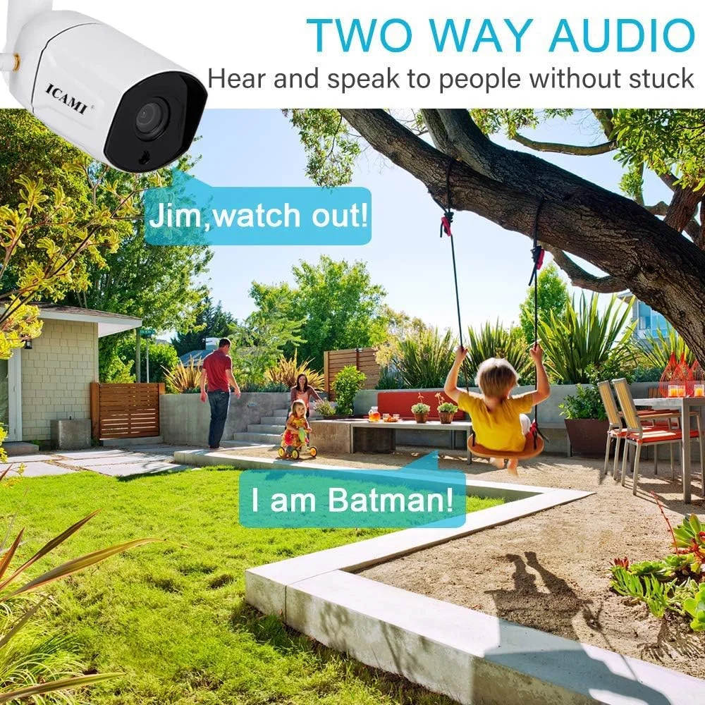 دوربین امنیتی بی سیم 4 مگاپیکسلی HD برای سیستم نظارت خانگی، ضد آب، دارای صدا، دید در شب و تشخیص حرکت (4MP)