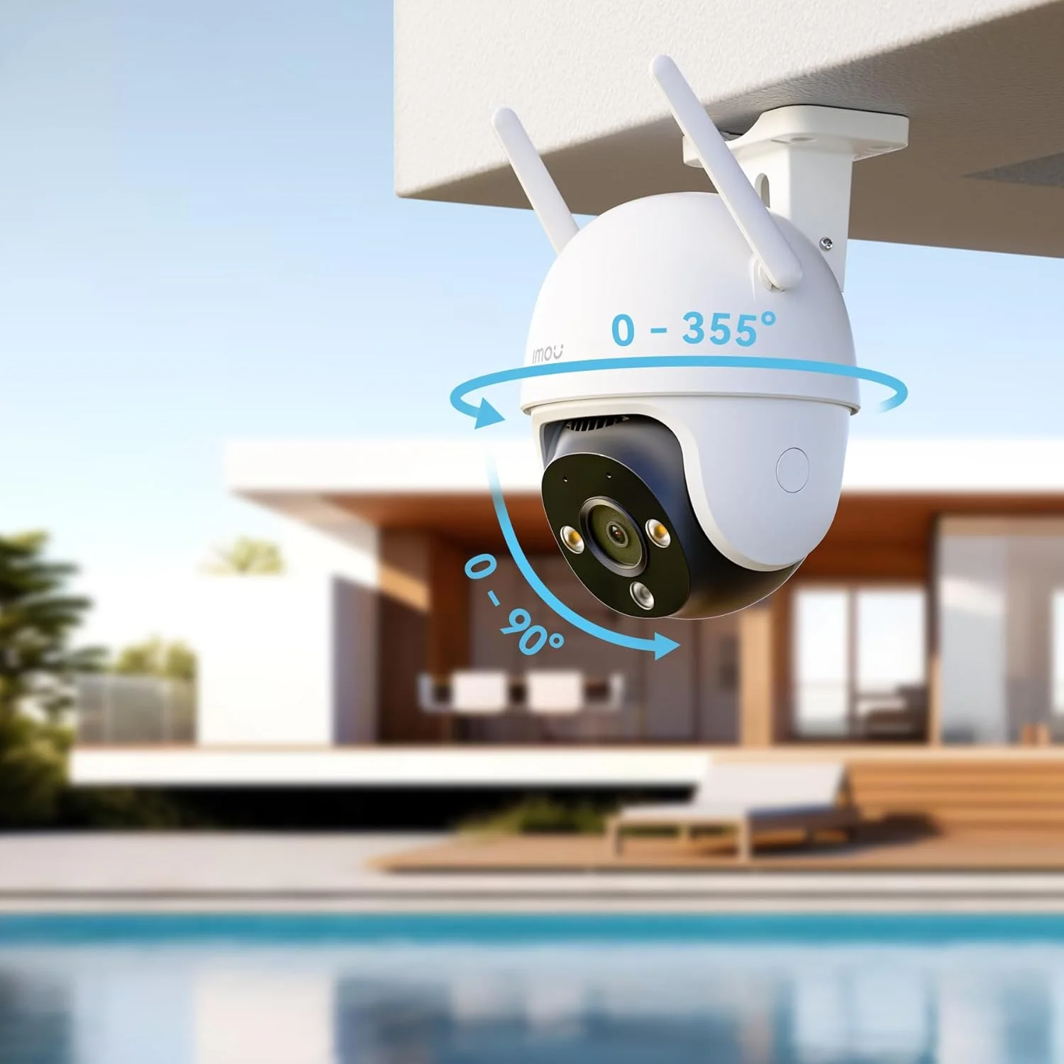 دوربین امنیتی 2K ایمو برای فضای باز، دوربین 3 مگاپیکسلی وای فای بی سیم برای فضای باز منزل با قابلیت تشخیص انسان، دید در شب IR، ردیابی هوشمند، دوربین 360 درجه فضای باز با الکسا (DK7 2K)