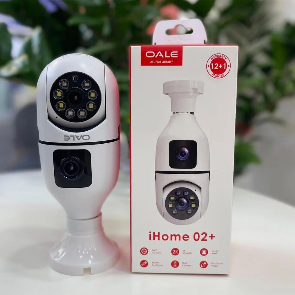 دوربین امنیتی 360 درجه OALE iHome 02+ با طراحی لامپی، کیفیت 2K، دید در شب و تشخیص حرکت