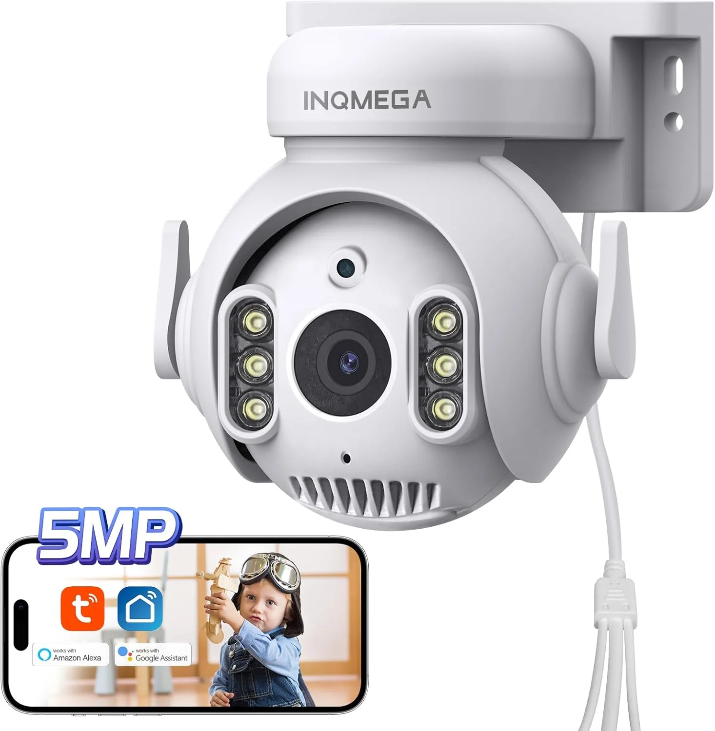 دوربین هوشمند 5 مگاپیکسلی TUYA، دوربین نظارت امنیتی منزل با وای فای 2.4G، صدای دو طرفه، دید در شب رنگی، ضد آب، تشخیص حرکت، نورافکن و آژیر