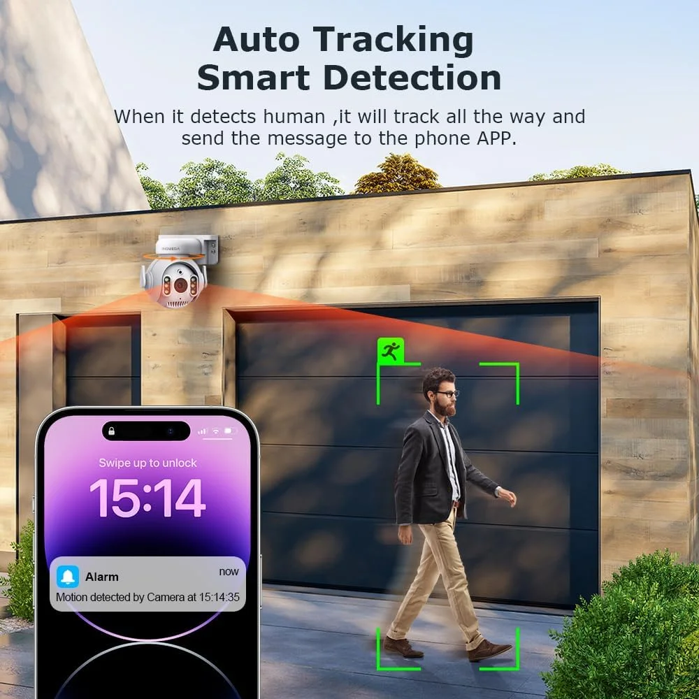 دوربین هوشمند 5 مگاپیکسلی TUYA، دوربین نظارت امنیتی منزل با وای فای 2.4G، صدای دو طرفه، دید در شب رنگی، ضد آب، تشخیص حرکت، نورافکن و آژیر