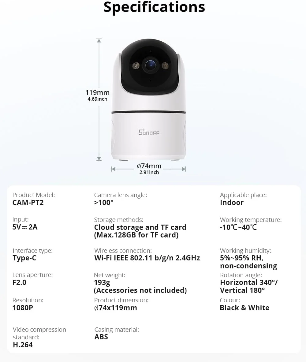 دوربین امنیتی داخلی 1080P سونوف CAM-PT2، دوربین وای فای با قابلیت چرخش و دید 360 درجه، ردیابی حرکت، دید در شب رنگی، صدای دو طرفه، حالت حریم خصوصی، سازگار با الکسا و گوگل هوم
