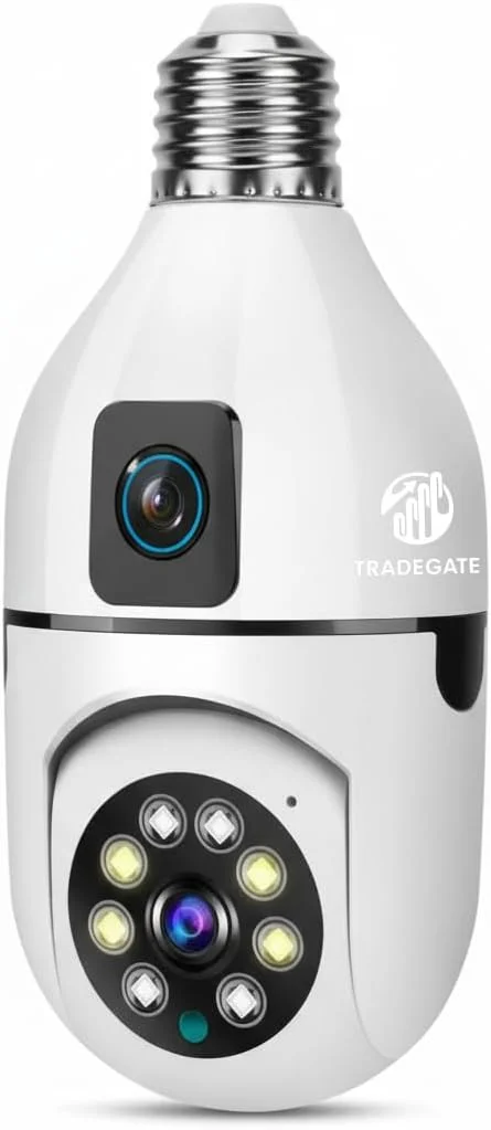 دوربین لامپی هوشمند TRADEGATE E27 با قابلیت اتصال به وای فای، دوربین مداربسته امنیتی، نورپردازی، کیفیت 1080P HD | تشخیص حرکت، دید در شب، صدای دو طرفه، نمای پانورامای 360 درجه، استفاده آسان در فضای داخلی و خارجی