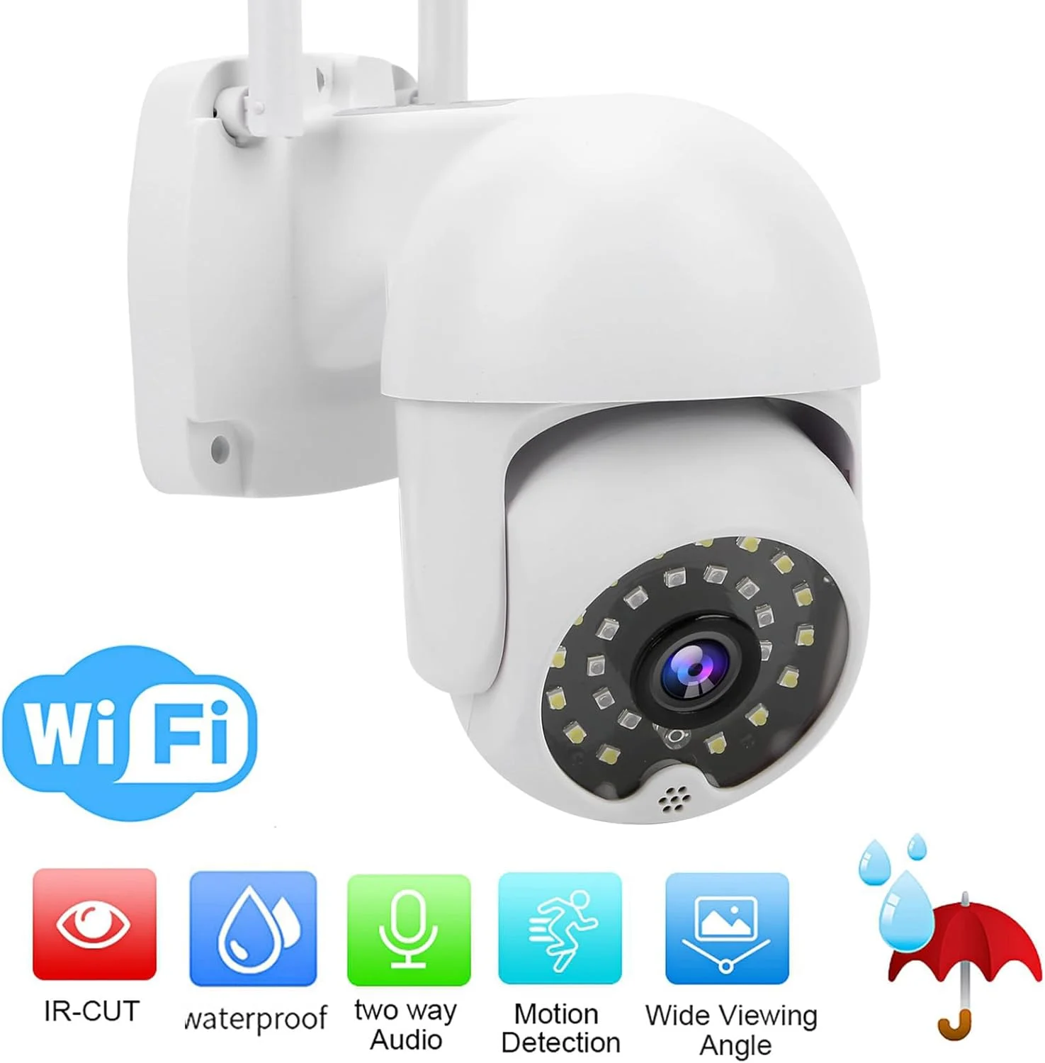 دوربین امنیتی هوشمند خانه، دوربین های نظارتی چرخشی 360 درجه با دید در شب خودکار، تشخیص حرکت، ارتباط دو طرفه، مشاهده از راه دور، دوربین بی سیم وای فای برای داخل و خارج از خانه (BR)