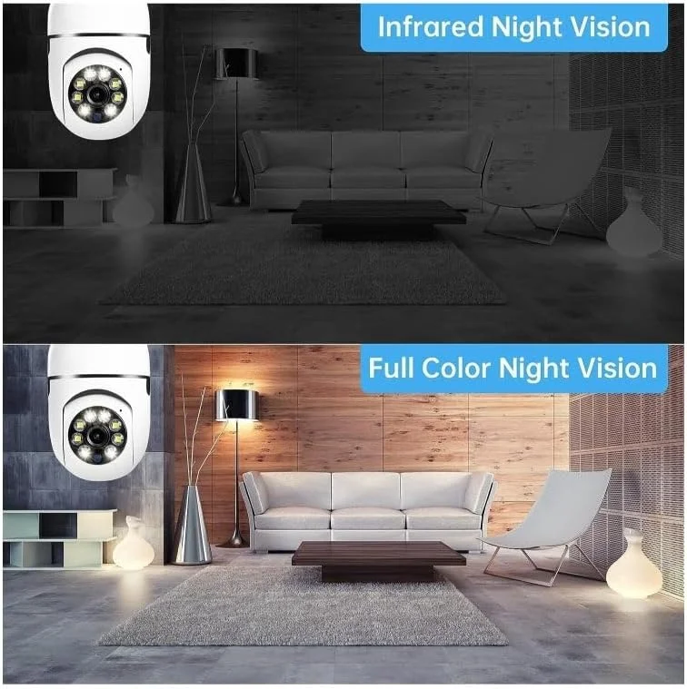 دوربین امنیتی بی سیم 360 درجه با قابلیت نصب لامپ – وای فای دو بانده (2.4 گیگاهرتز و 5 گیگاهرتز)، کیفیت 1080p HD، تشخیص حرکت – مناسب برای استفاده در داخل و خارج از منزل