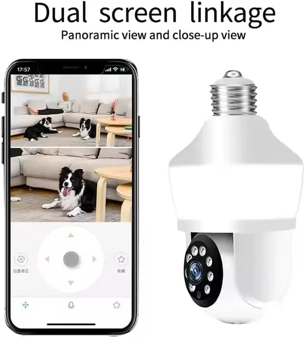 دوربین لامپی پانوراما HD بی‌سیم، سوکت هوشمند وای‌فای E27، ردیابی حرکت 360 درجه، دوربین امنیتی خانه هوشمند