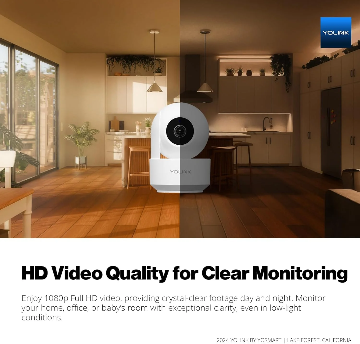 دوربین امنیتی بی سیم داخلی YoLink Uno، دوربین وای فای 2.4 گیگاهرتز برای نظارت بر کودک و حیوانات خانگی، دوربین 1080p با برنامه تلفن، دید در شب سیاه و سفید، صدای دو طرفه، ذخیره سازی کارت SD، 360 درجه