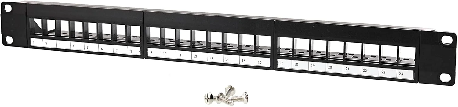 پنل پچ 24 پورت خالی DKURVE 1U، Cat5، Cat5e، Cat6، Cat6A، UTP، طراحی رک مونت 19 اینچی