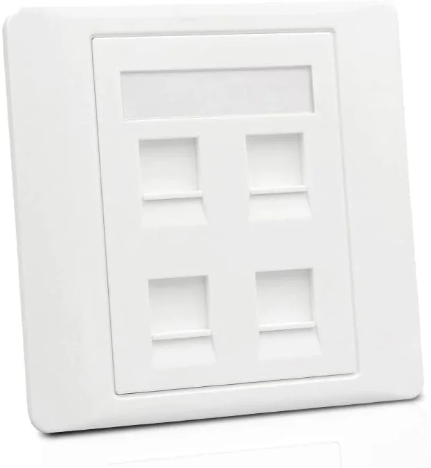 پریز دیواری شبکه CAT6 RJ45 با 4 پورت، محافظ دار، سوکت شبکه CAT.6، صفحه کلید Keystone، اندازه 86x86mm، رنگ سفید
