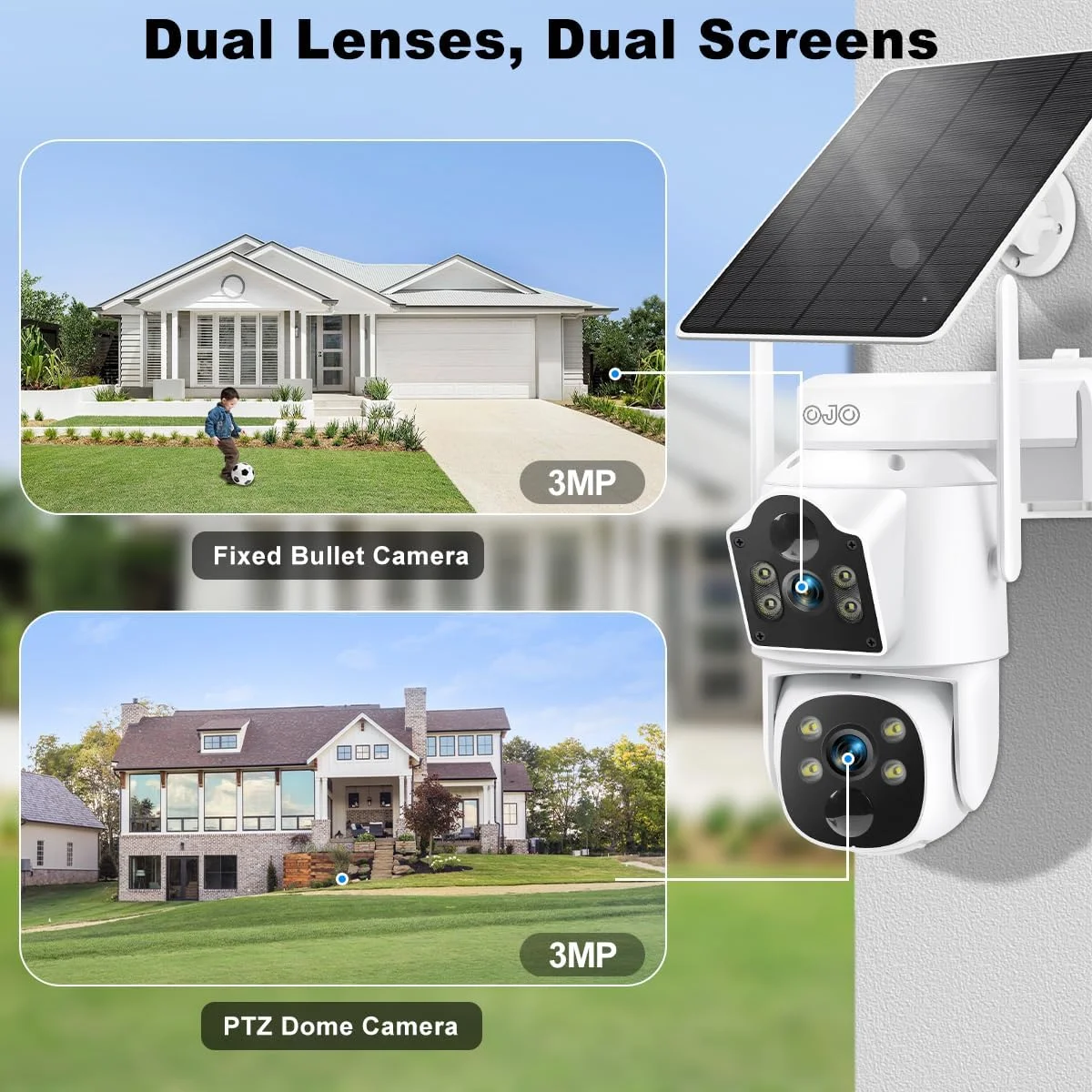 دوربین امنیتی خورشیدی بیسیم 2NLF با لنز دوگانه، دوربین امنیتی وای فای 6 مگاپیکسلی با باتری 9000 میلی آمپر، دید 360 درجه، دید در شب رنگی، صدای دو طرفه، سنسور PIR، ضد آب IP66 دوربین امنیتی خورشیدی بیسیم 2NLF با لنز دوگانه، دوربین امنیتی وای فای 6 مگاپیکسلی با باتری 9000 میلی آمپر، دید 360 درجه، دید در شب رنگی، صدای دو طرفه، سنسور PIR، ضد آب IP66