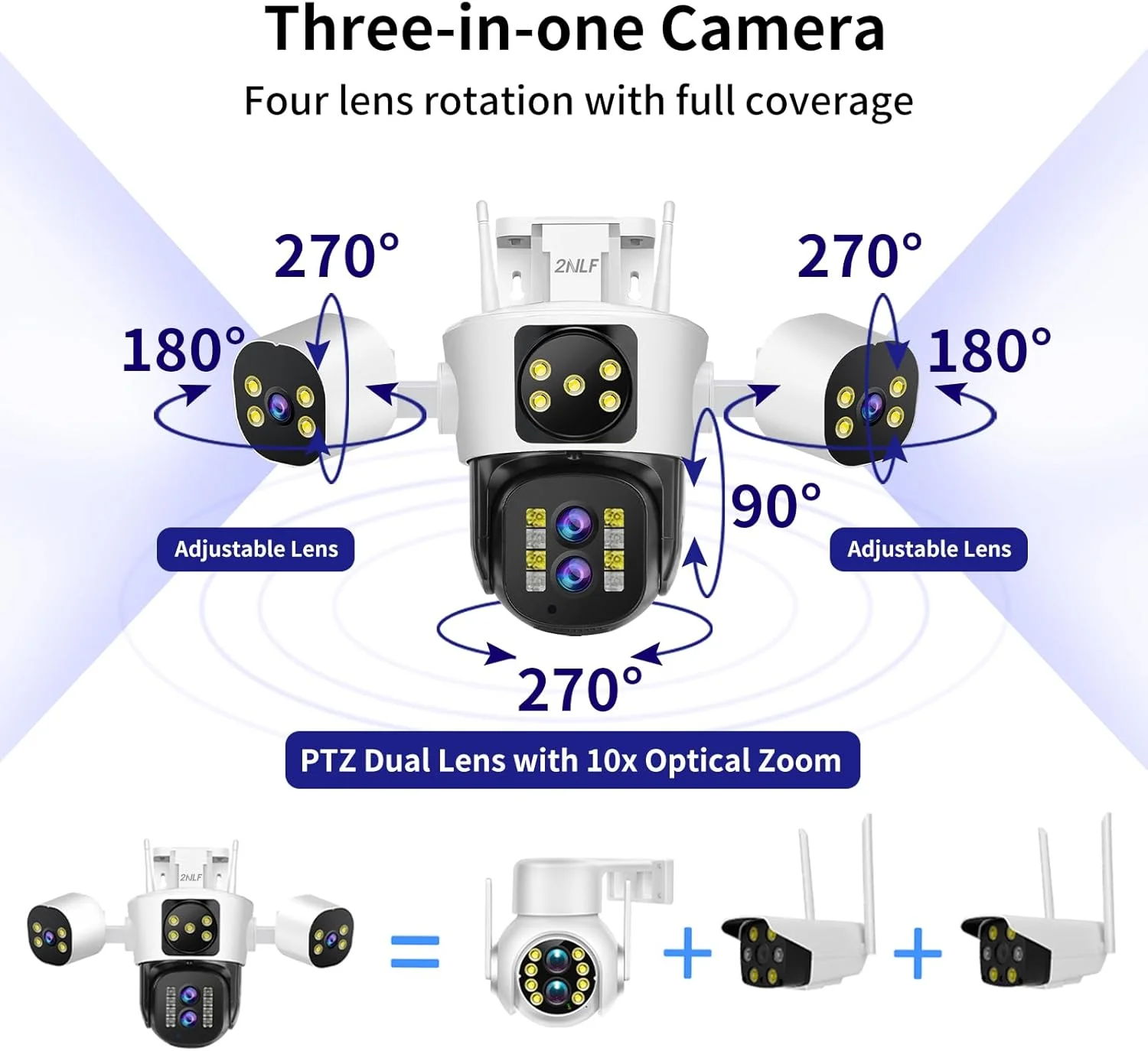 دوربین امنیتی 4 مگاپیکسلی 2NLF برای فضای باز با 4 لنز، دوربین امنیتی PTZ بی سیم با دید 360 درجه، زوم اپتیکال 10X، دید در شب رنگی، تشخیص حرکت و صدای دو طرفه، ضد آب IP66 دوربین امنیتی 4 مگاپیکسلی 2NLF برای فضای باز با 4 لنز، دوربین امنیتی PTZ بی سیم با دید 360 درجه، زوم اپتیکال 10X، دید در شب رنگی، تشخیص حرکت و صدای دو طرفه، ضد آب IP66