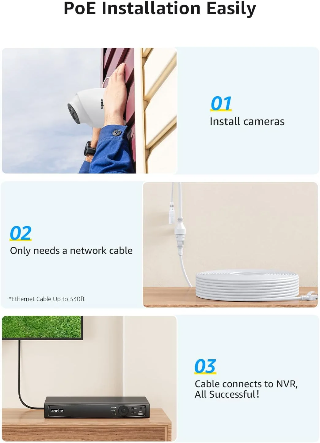 سیستم دوربین مداربسته خانگی 8 کاناله ANNKE H.265، دستگاه ضبط ویدیویی تحت شبکه 4K با 8 کانال به همراه هارد دیسک 2 ترابایتی و (4) دوربین دام 8 مگاپیکسلی با دید در شب 30.4 متری و ضد آب