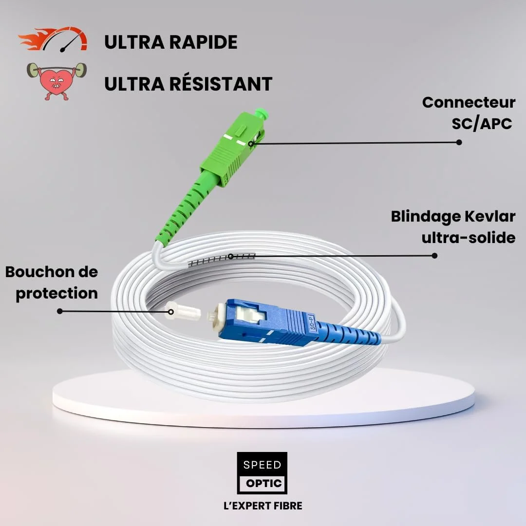 کابل فیبر نوری Speedoptic برای Freebox مدل های Pop، Ultra، Revolution، SC/UPC به SC/APC، کابل افزایش طول (10 متر)